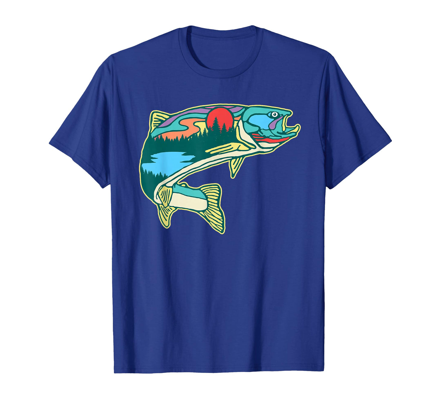 Nature Trout Illustration Vintage Fly Fishing Retro Graphic T-Shirt