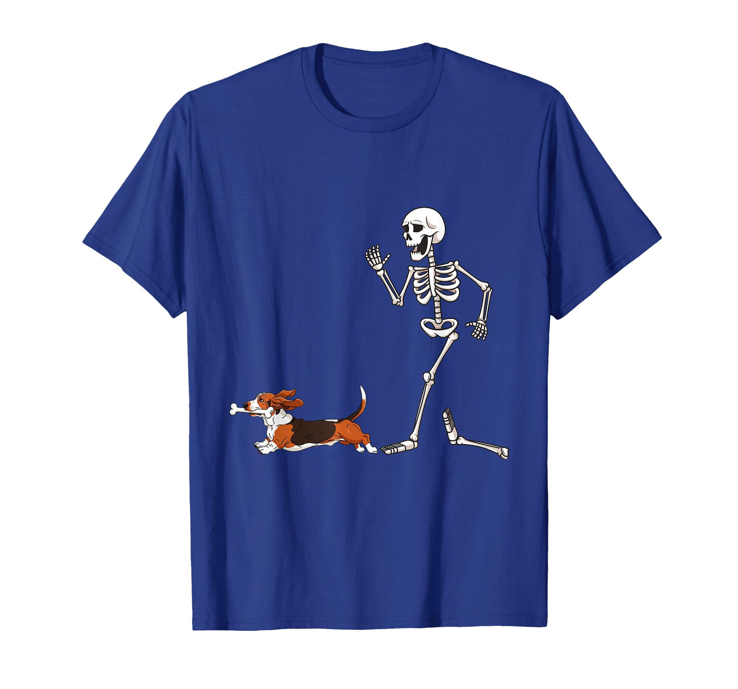 Funny Halloween Basset Hound and Skeleton T-Shirt