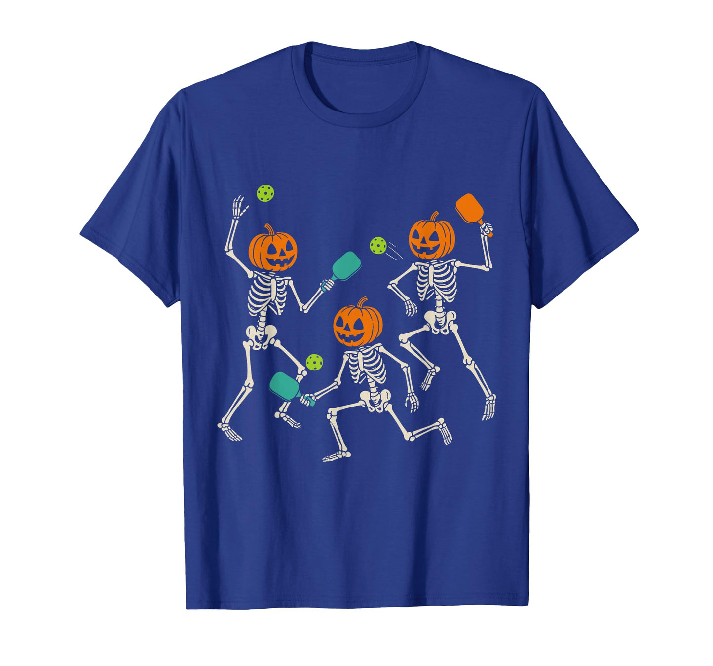 Skeleton Pickleball Funny Halloween Pumpkin Design T-Shirt