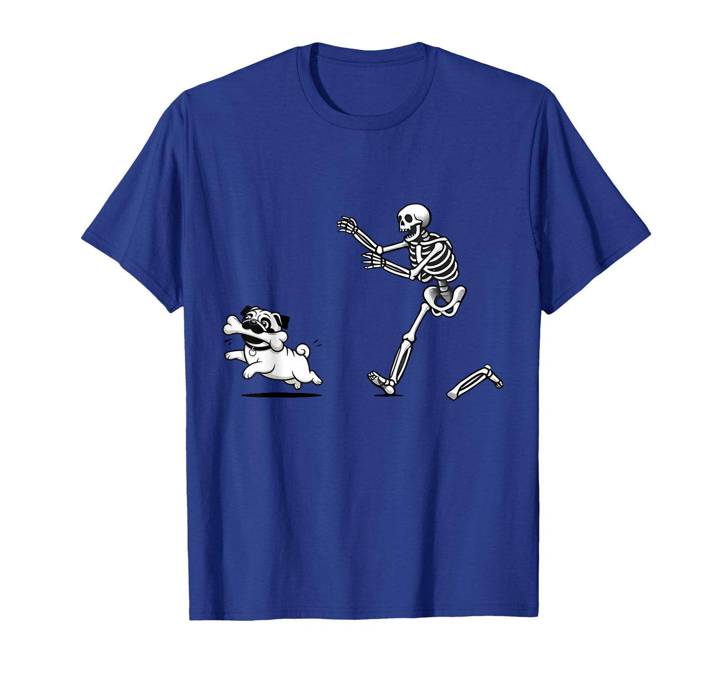 Cute Funny Skeleton Chasing Pug Dog Spooky Halloween Costume T-Shirt