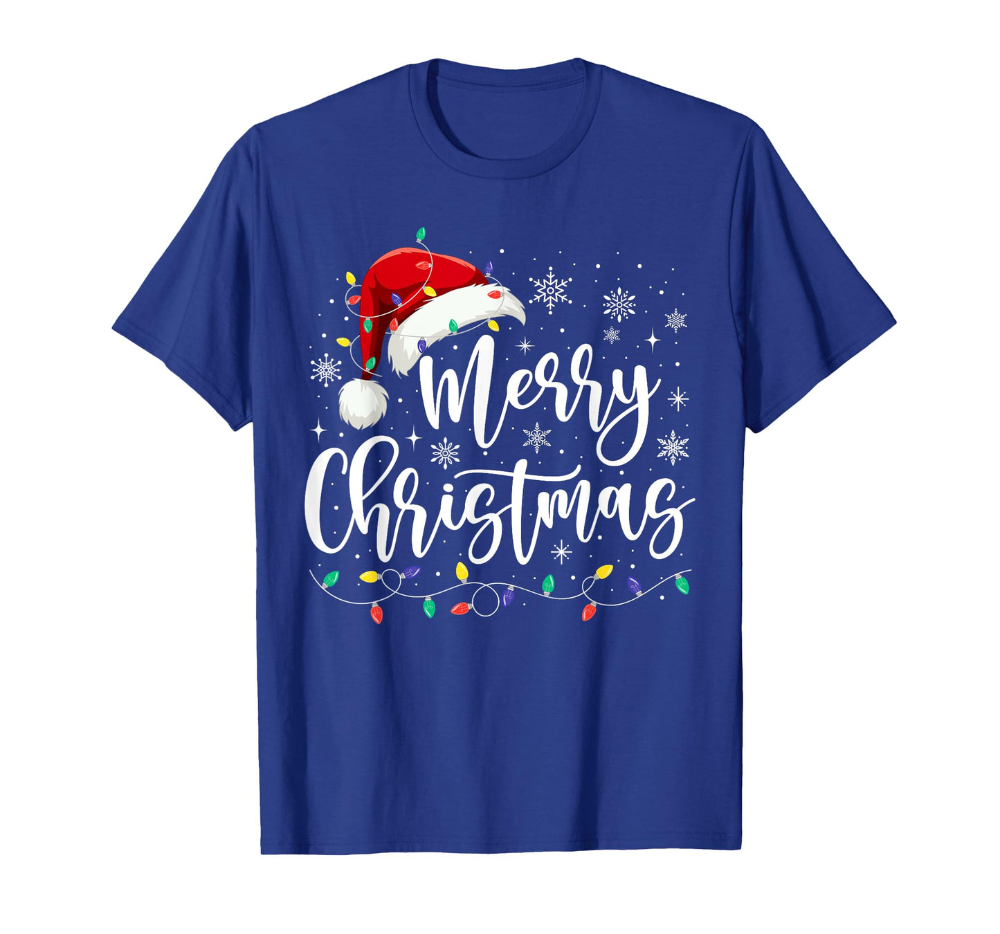 Merry Christmas Lights Red Santa Hat Xmas Family Men Women T-Shirt