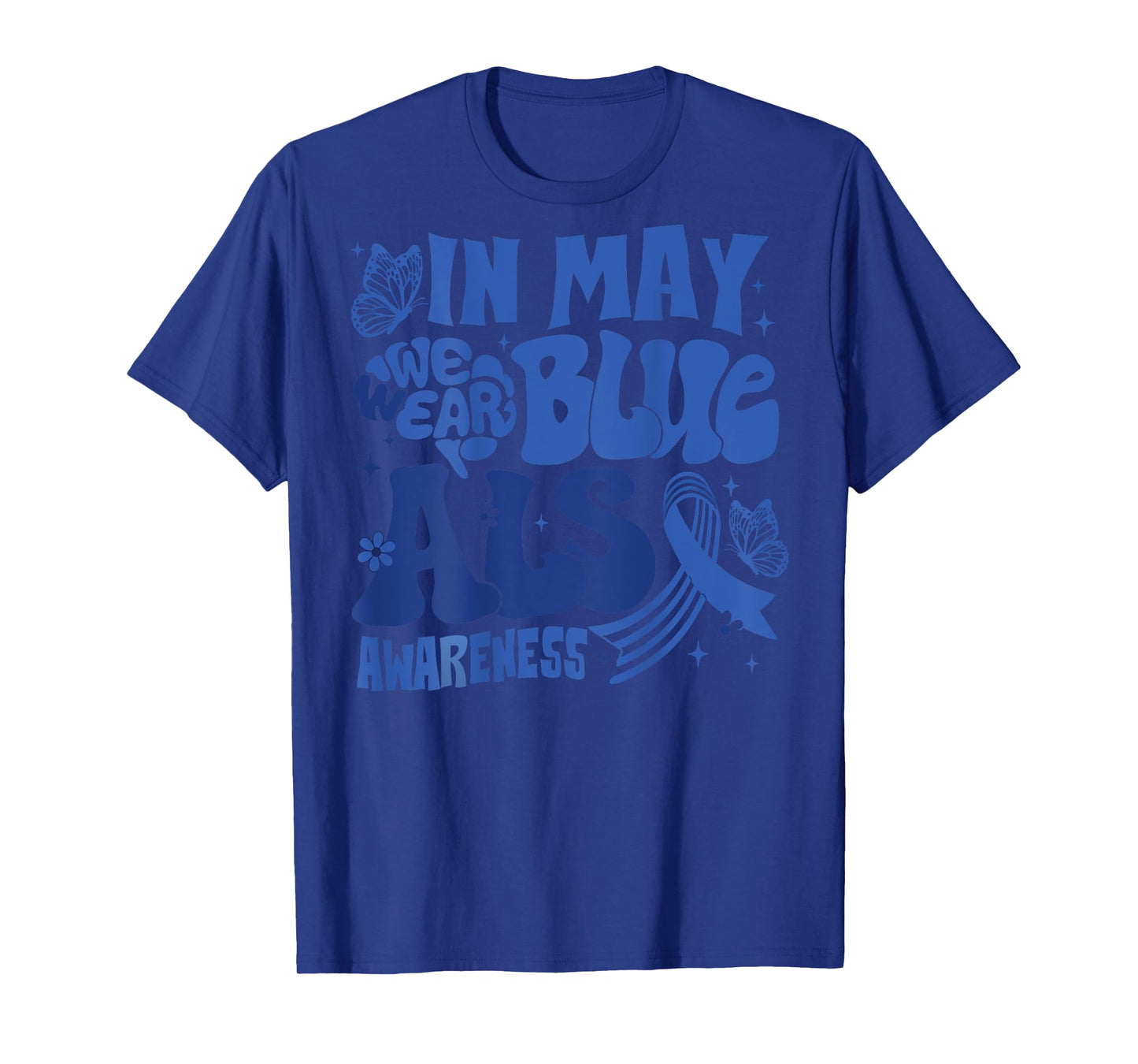 Rainbow In May We Wear Blue ALS Awareness Month Kids Men Tee T-Shirt