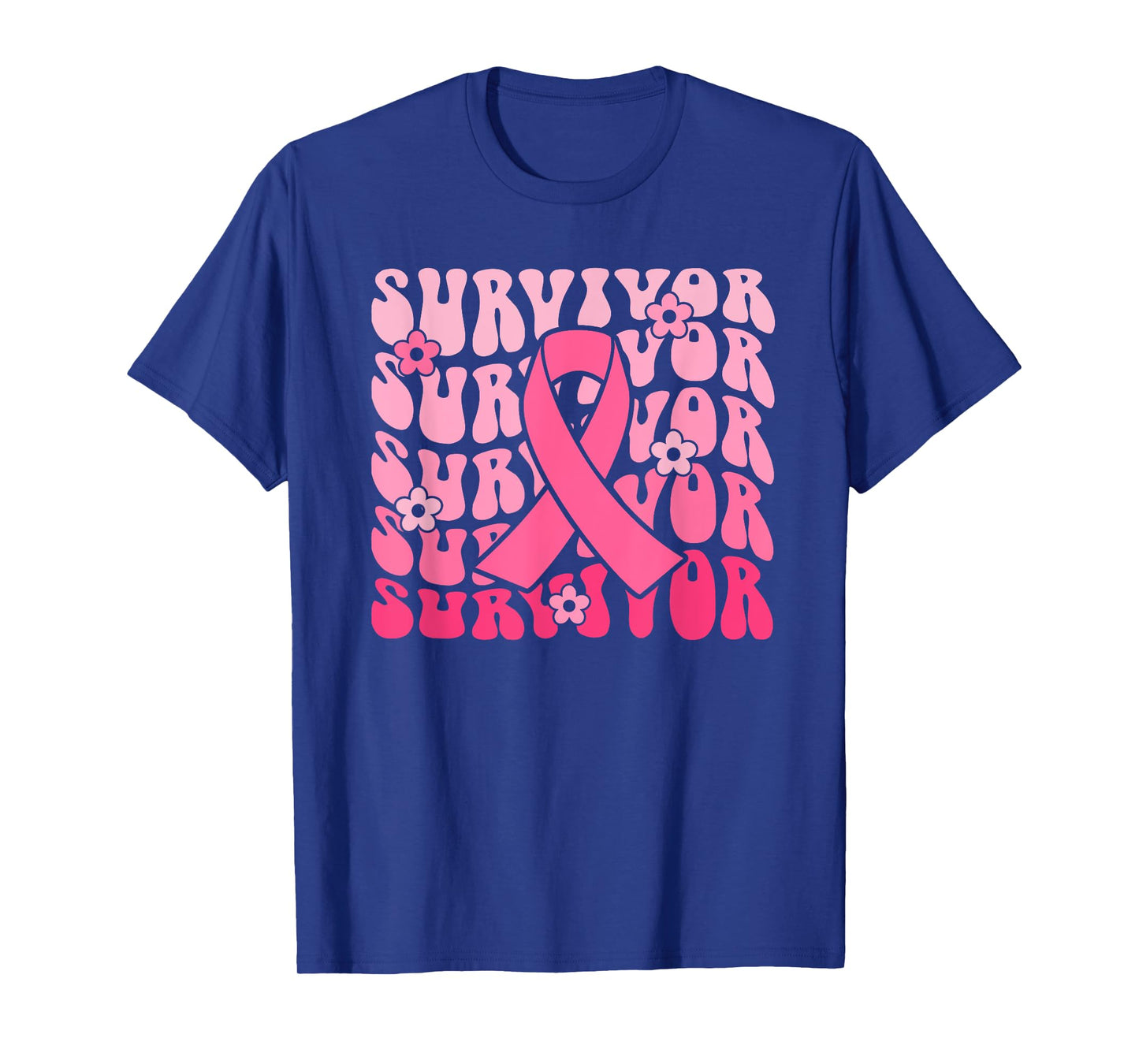 Groovy Pink Ribbon Breast Cancer Awareness Month Survivor T-Shirt