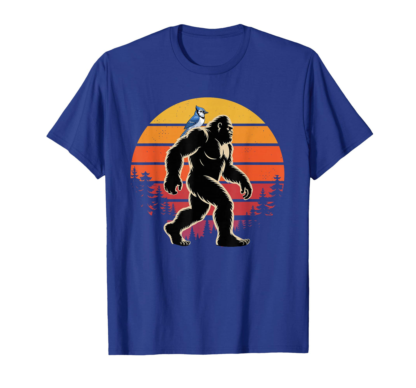 Blue Jay Bird Watching Sasquatch Bigfoot Vintage Retro Funny T-Shirt
