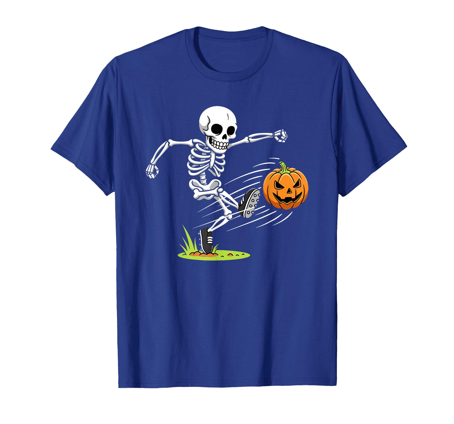 Skeleton Kicking Pumpkin Halloween Soccer T-Shirt