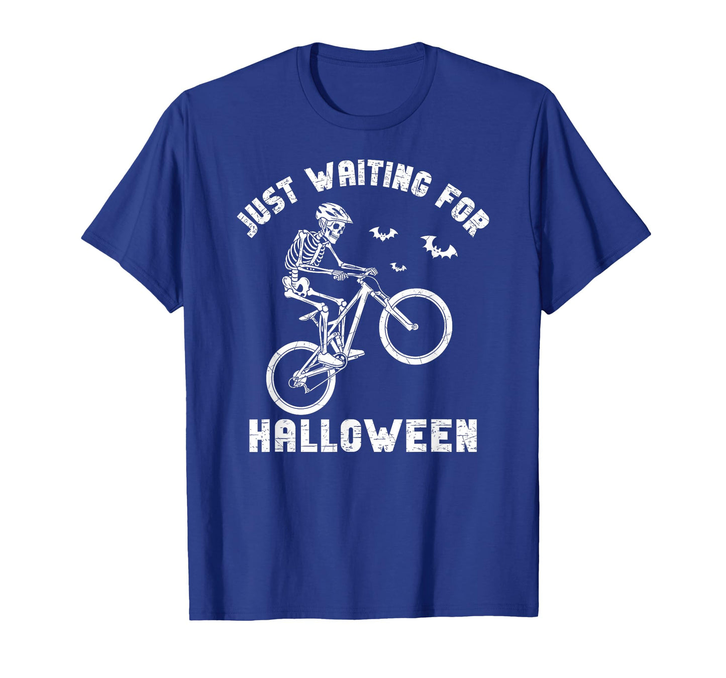 Just Waiting On Halloween Skeleton Mountain Biking Bicycle T-Shirt
