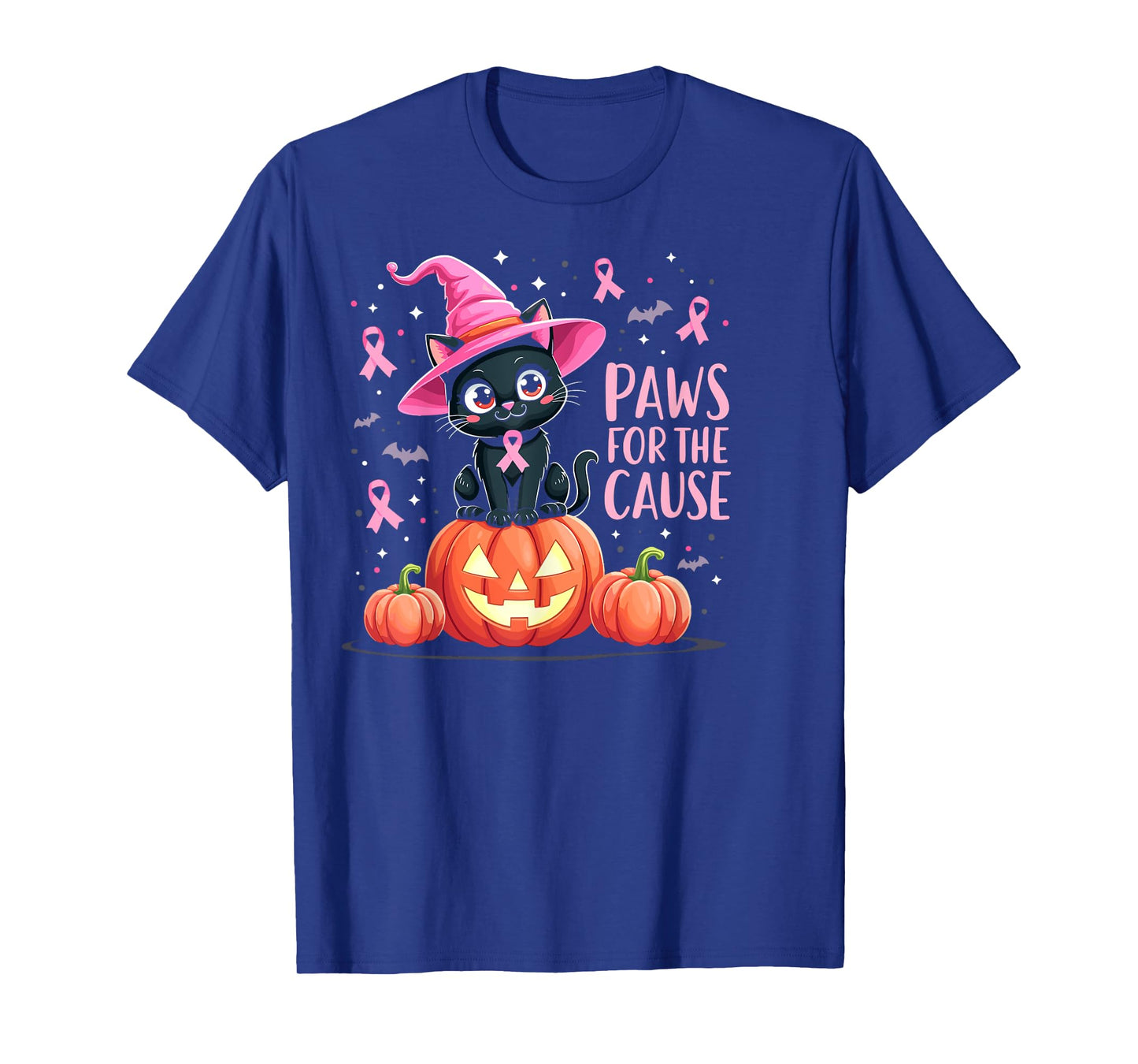 Paws For The Cause Breast Cancer Awareness Halloween Black T-Shirt