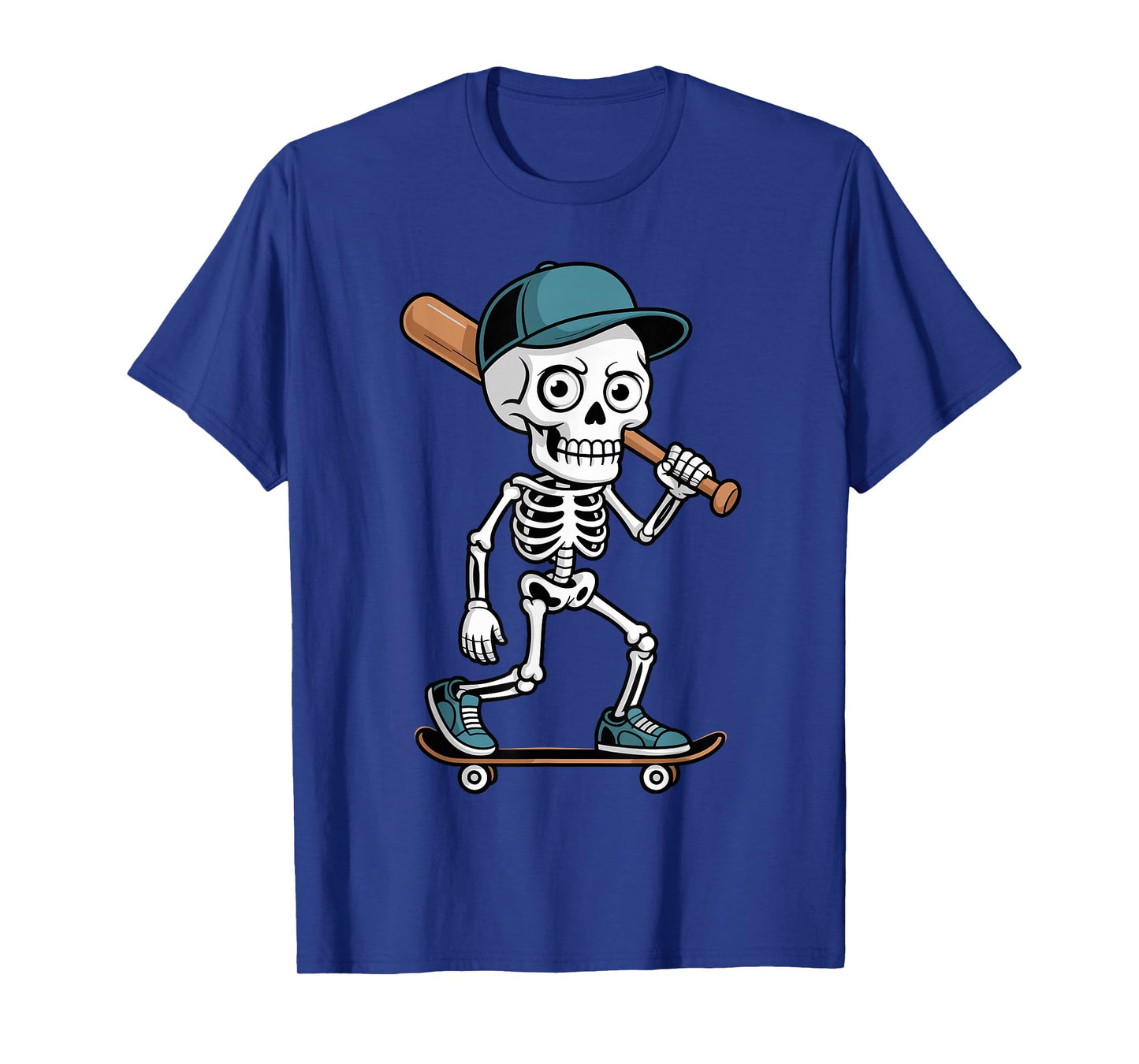 Halloween Skeleton Skater Baseball Bat Comic Artwork T-Shirt