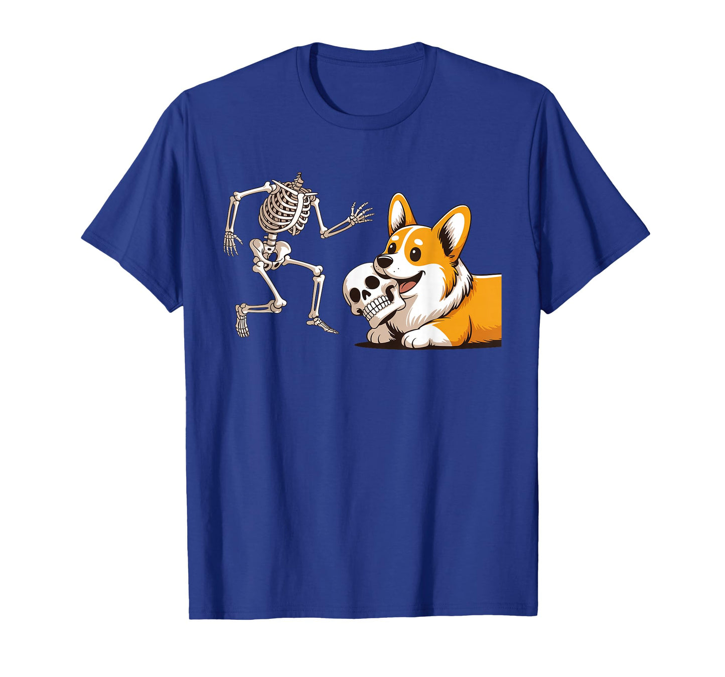 Funny Skeleton Chasing Corgi Halloween Dog Mom Pet Lover T-Shirt