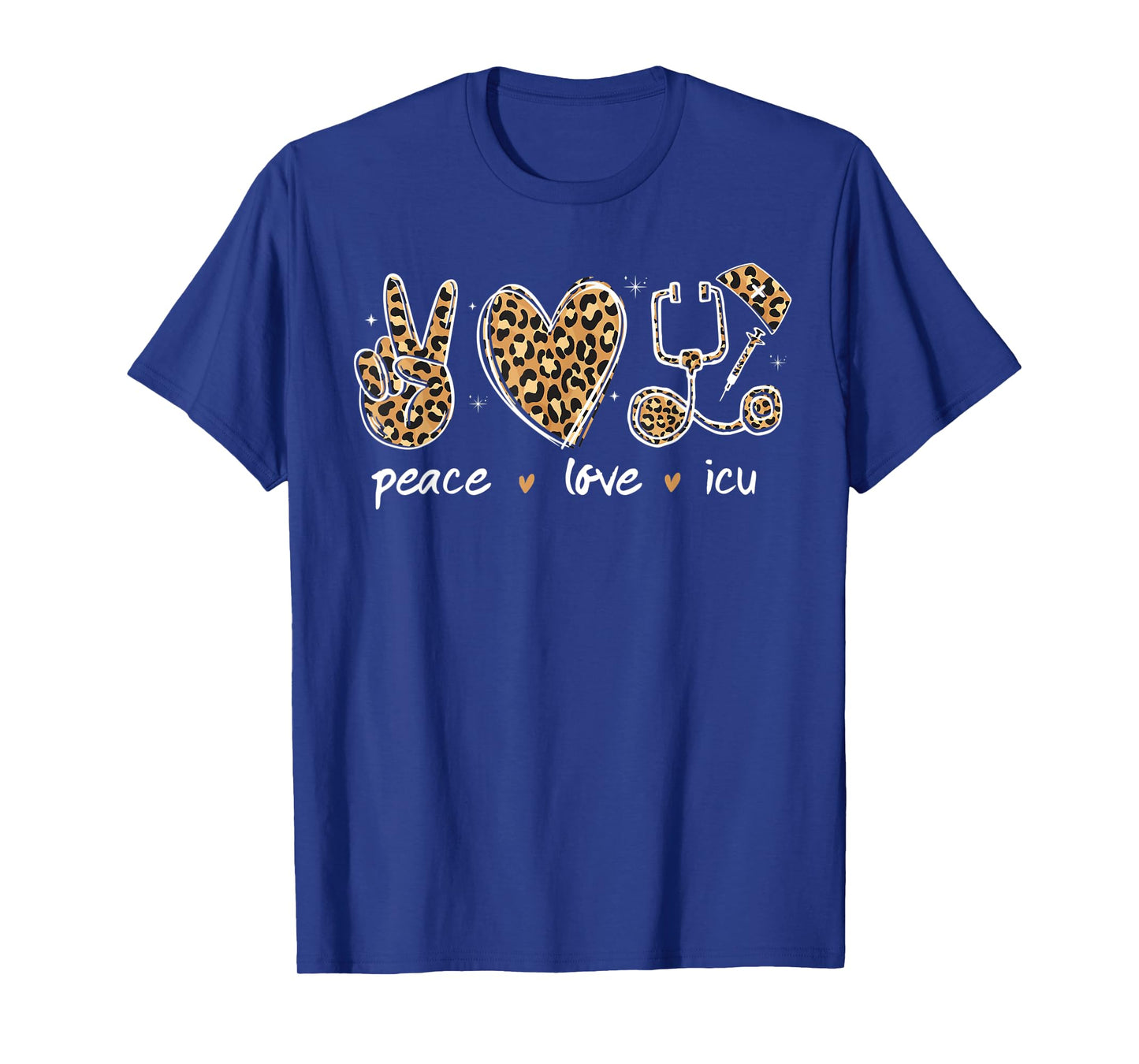Peace love Icu nurse life leopard Print stethoscope Heart T-Shirt