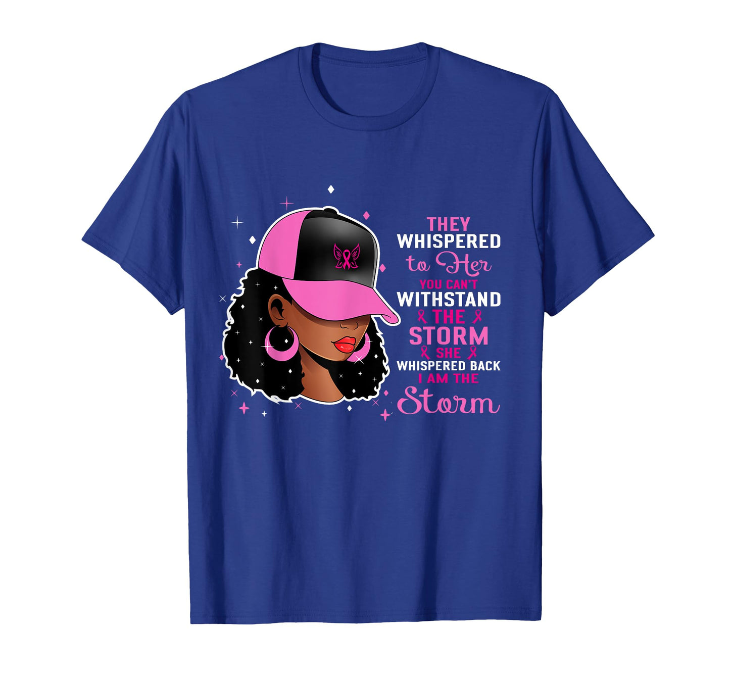 African Black Woman Afro I Am The Storm Breast Cancer Ribbon T-Shirt