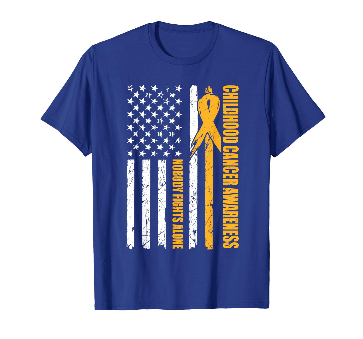 Childhood Cancer Awareness USA Flag Gold Ribbon Dad Mens T-Shirt