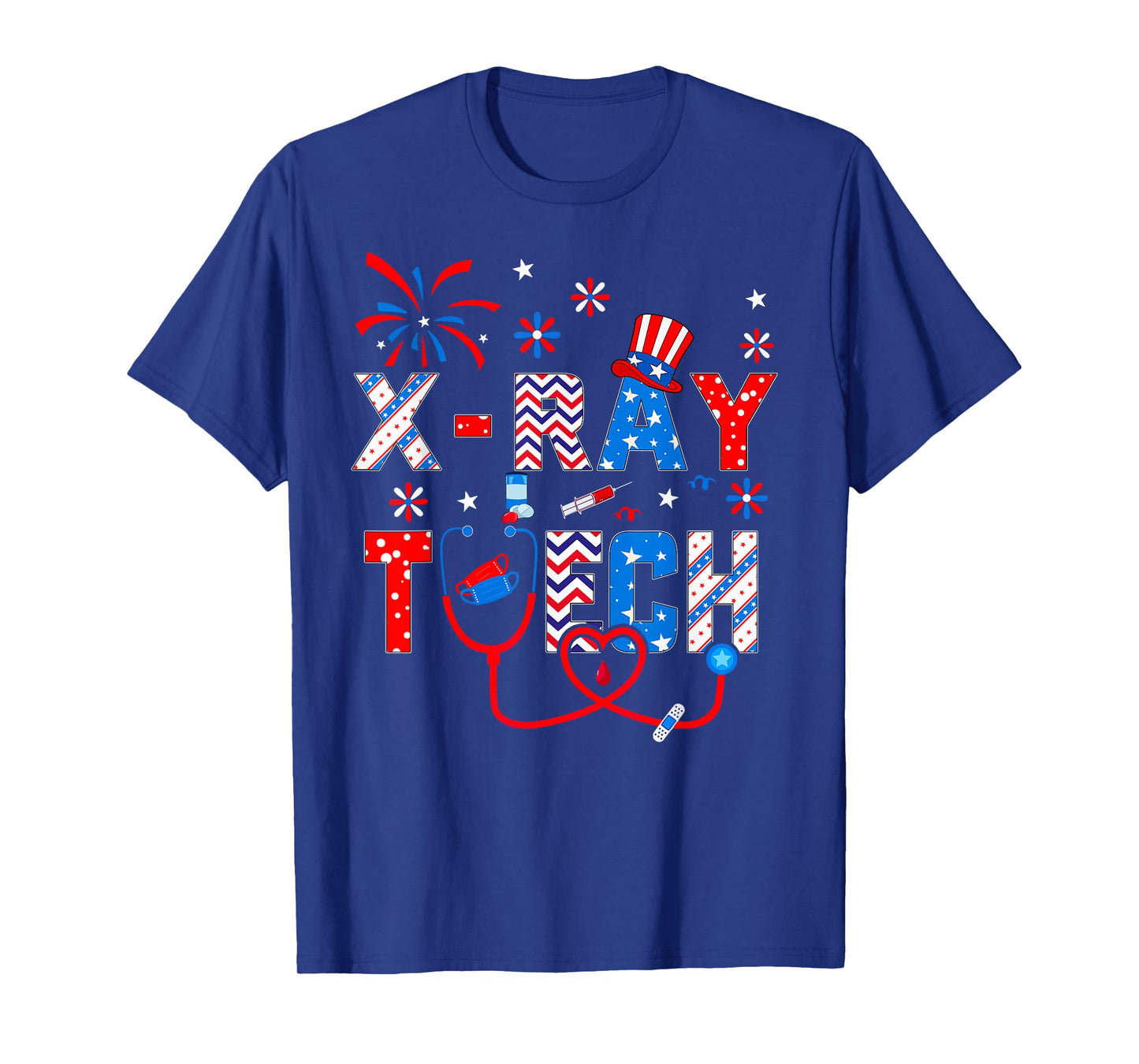 4th Of July Shirt For Women Stethoscope Patriotic X-ray Tech T-Shirt