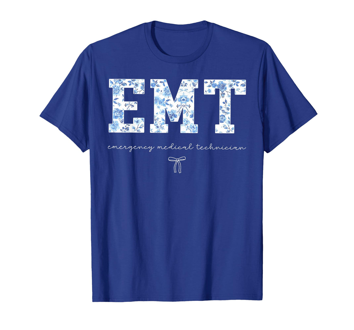 EMT Floral Blue Coquette Bow Emergency Medical Technician T-Shirt