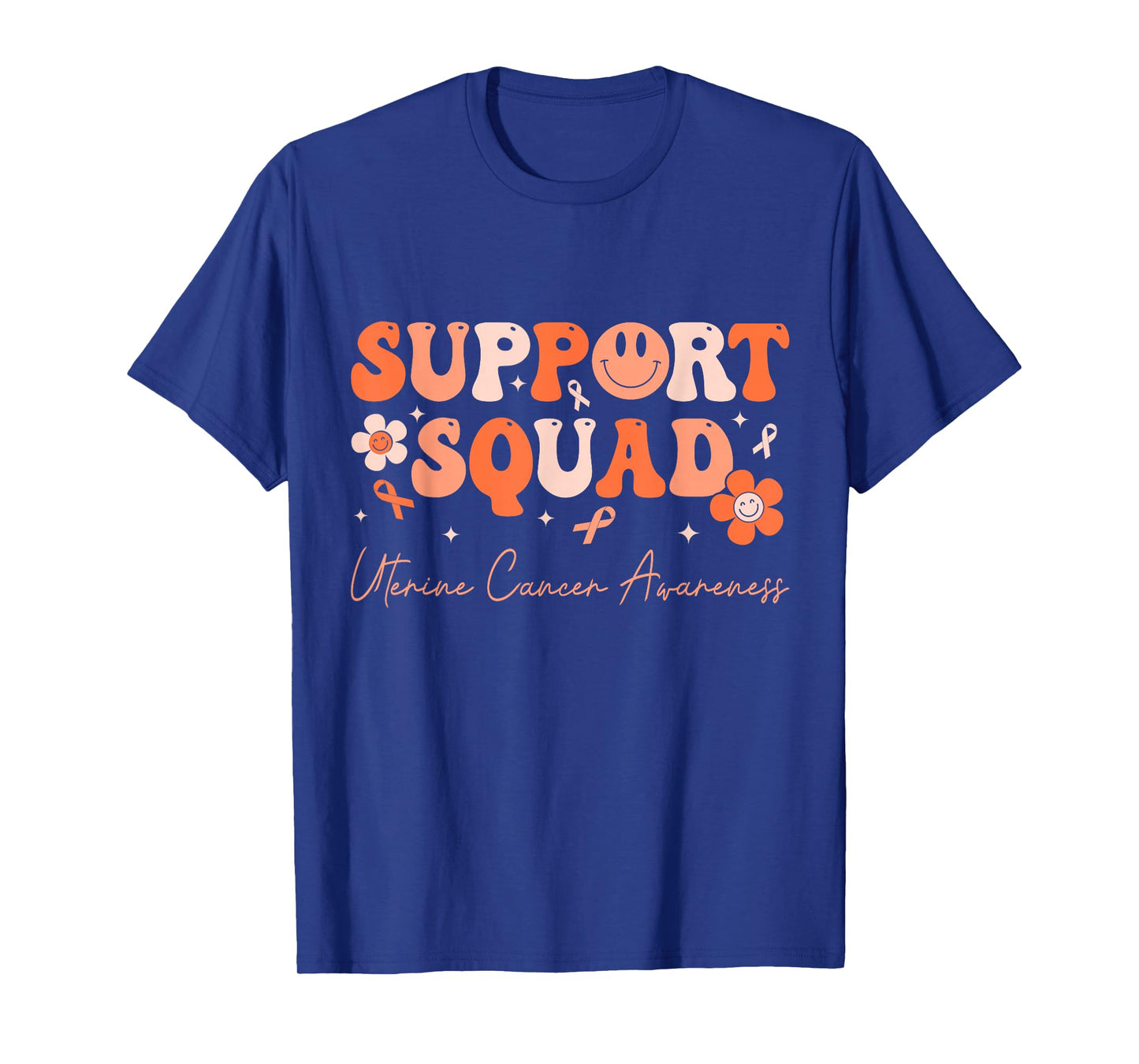 Groovy Support Squad Uterine Cancer Awareness Peach Ribbon T-Shirt