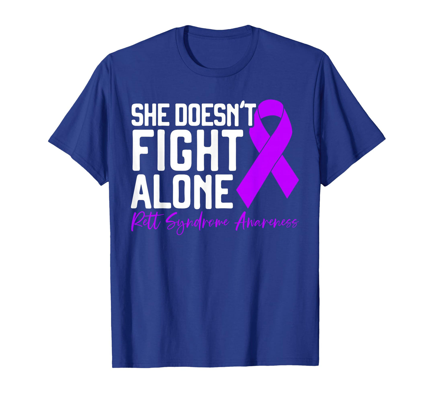 Rett Syndrome Awareness SteMi Apparel She Doesn't Fight Alone T-Shirt, Unisex-Adults, Black, Short Sleeve, Small