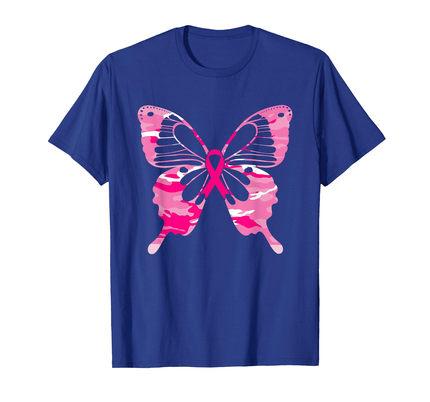 Camouflage Butterfly Pink Ribbon Breast Cancer Awareness T-Shirt