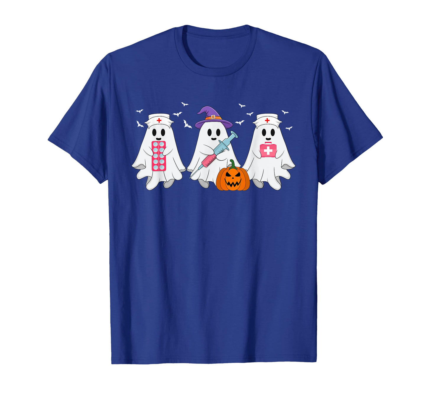 Boo Ghost Nurse Halloween Costume Scrub Top Nursing Women T-Shirt