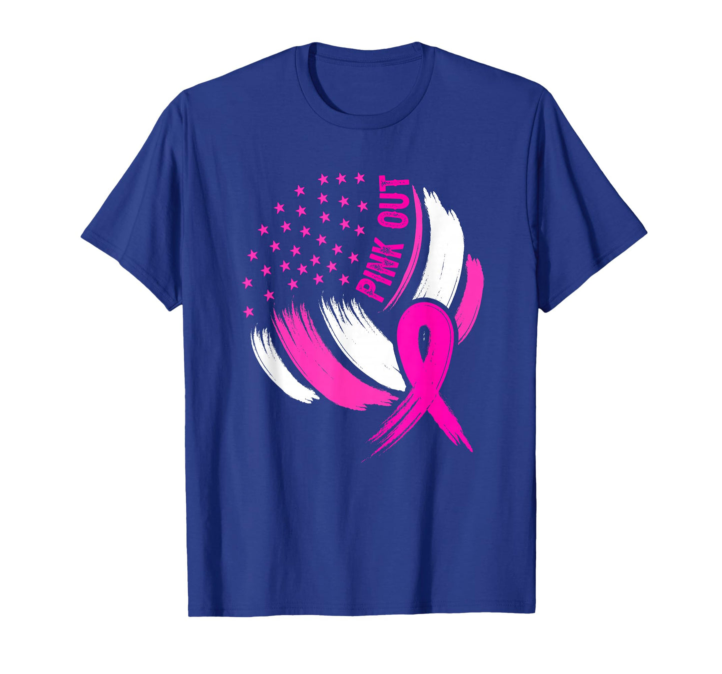 Volleyball Pink Out Breast Cancer Awareness Ribbon USA Flag T-Shirt