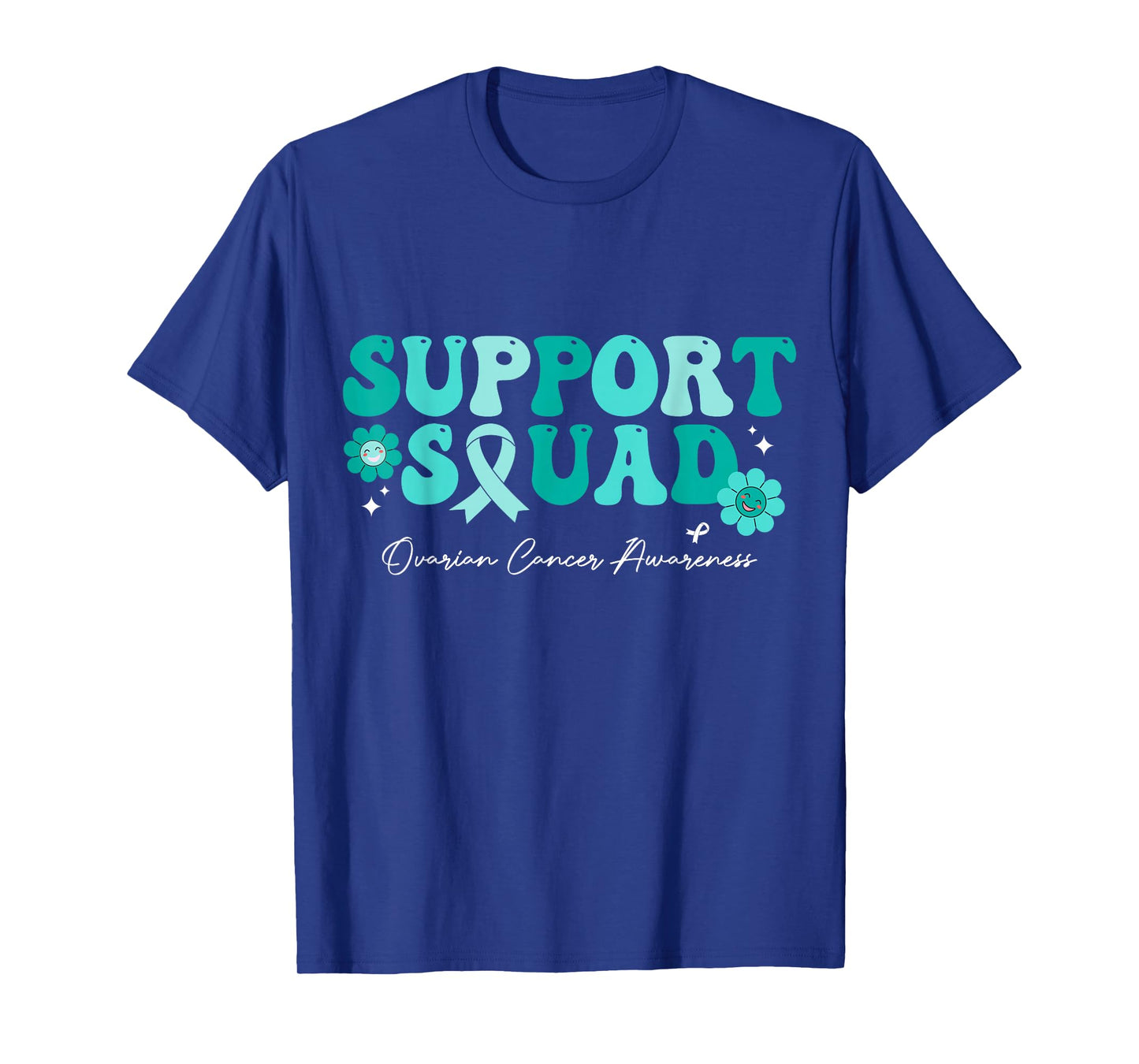 Groovy Support Squad Ovarian Cancer Awareness White Ribbon T-Shirt