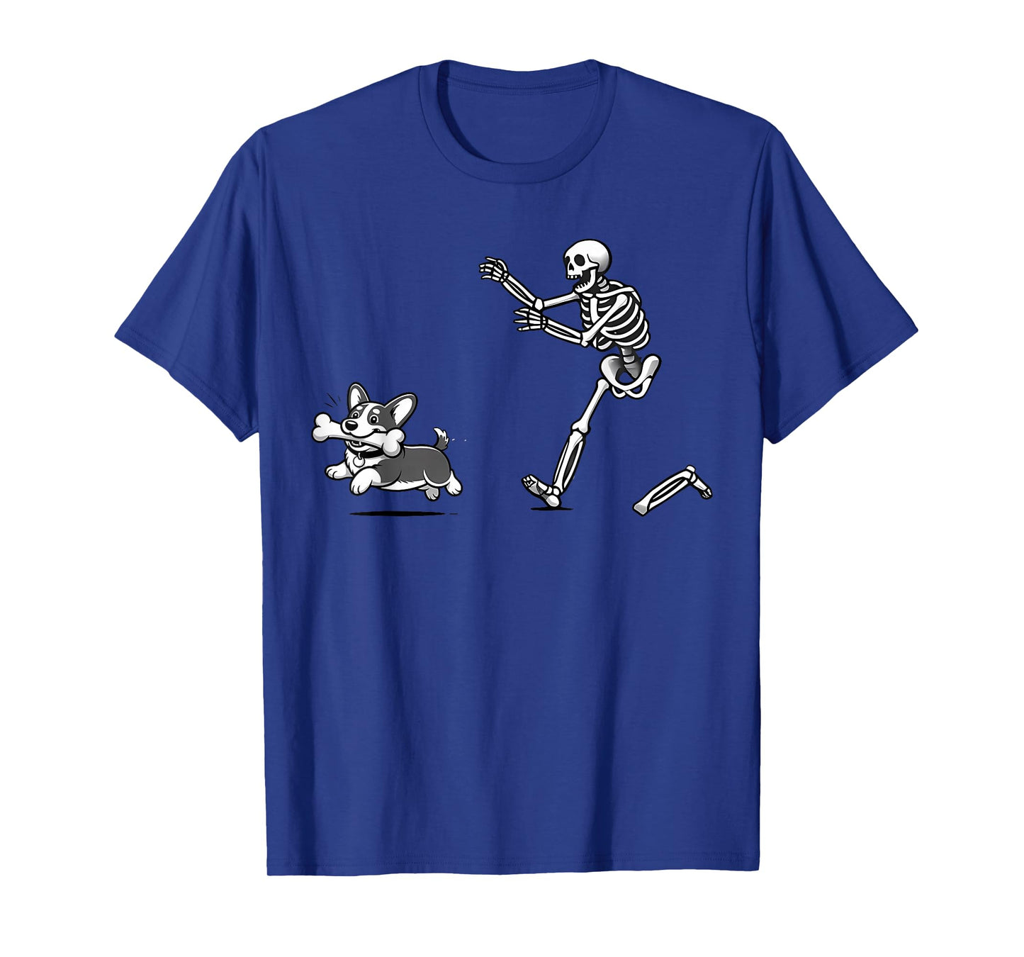 Funny Halloween Skeleton Chasing Corgi Spooky Season T-Shirt