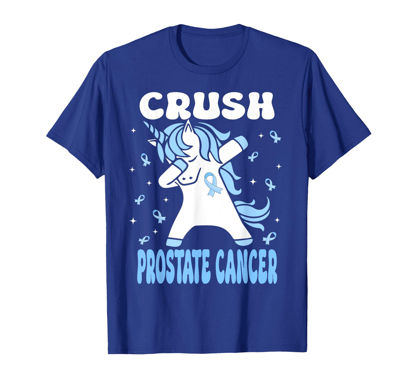 Dabbing Unicorn Crush Prostate Cancer Blue Ribbon T-Shirt