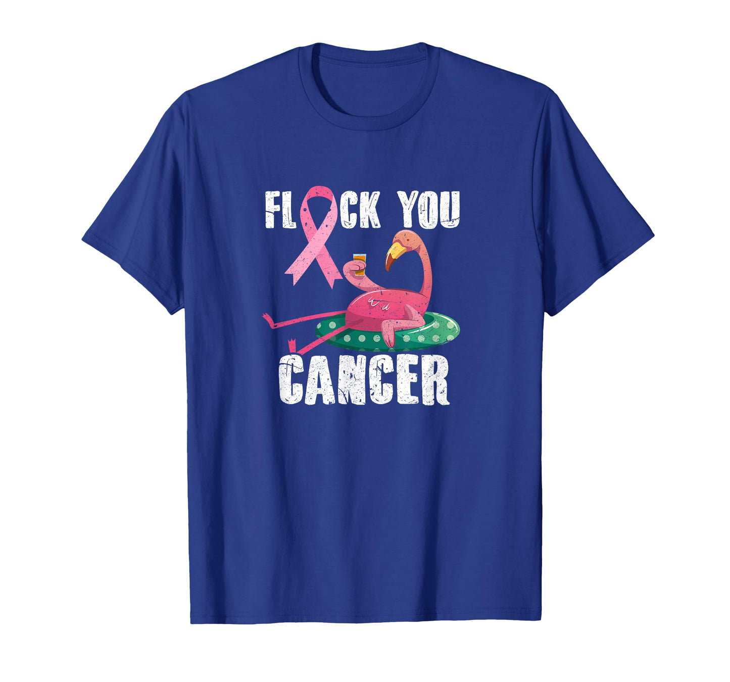 Flock You Cancer Flamingo Breast Cancer Fighter Distressed T-Shirt