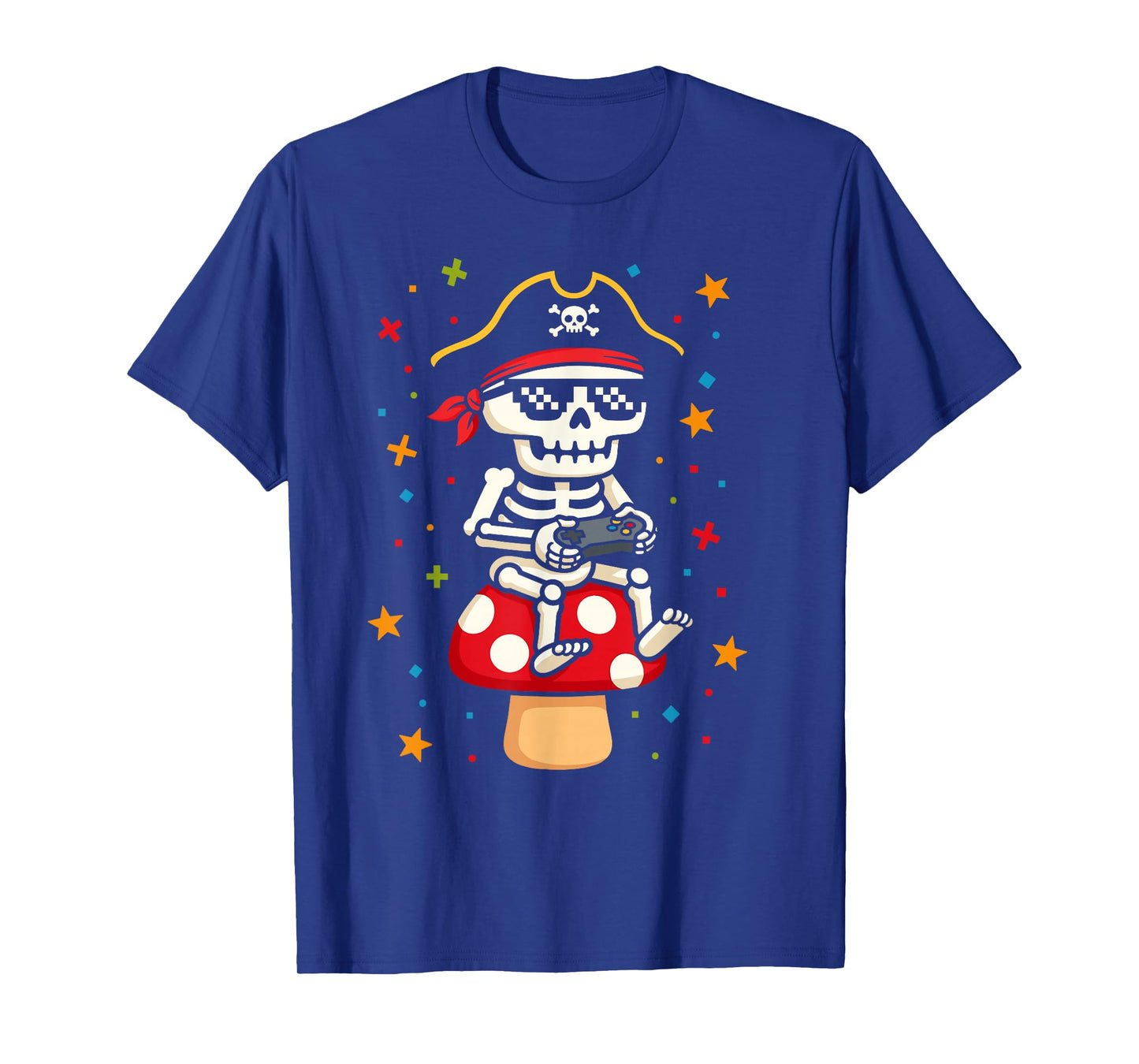 Funny Gamer Skeleton Pirate Playing Video Game T-Shirt
