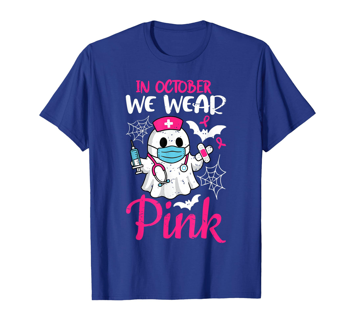 Ghost Nurse Halloween Nursing Breast Cancer Pink Ribbon T-Shirt