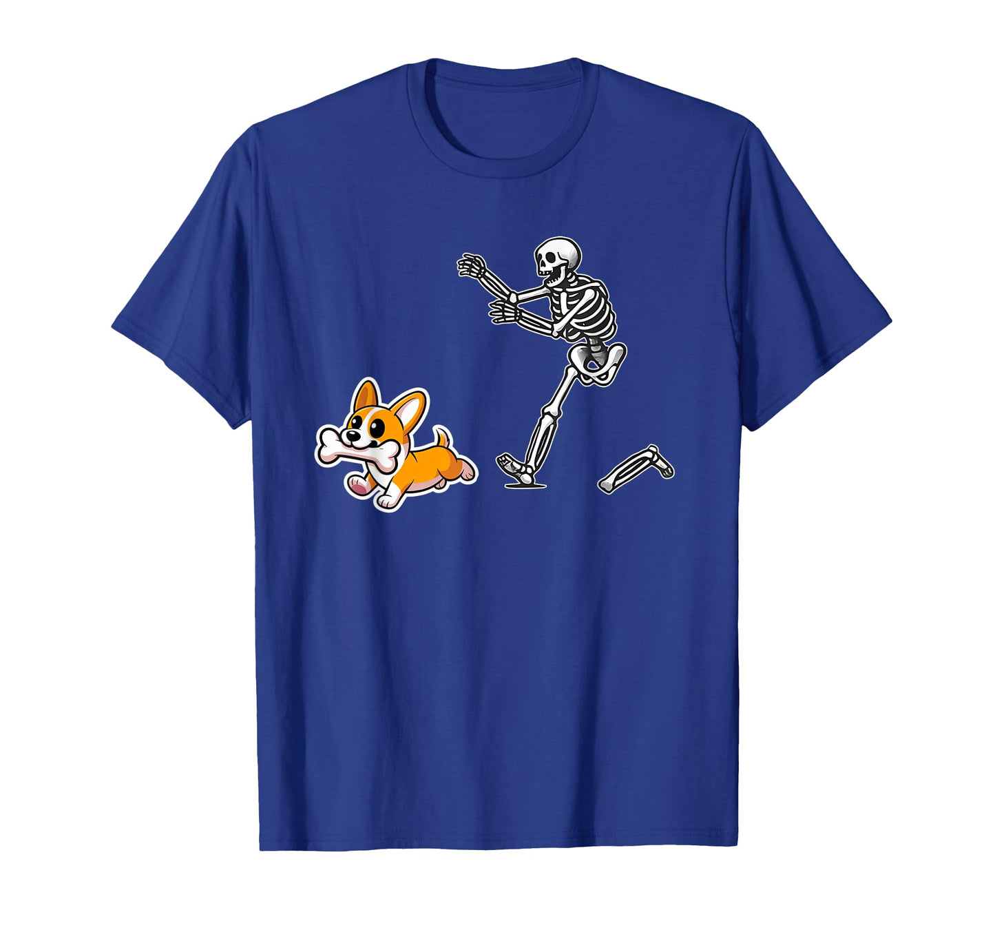 Funny Skeleton Chasing Corgi Halloween Dog Mom Pet Lover T-Shirt