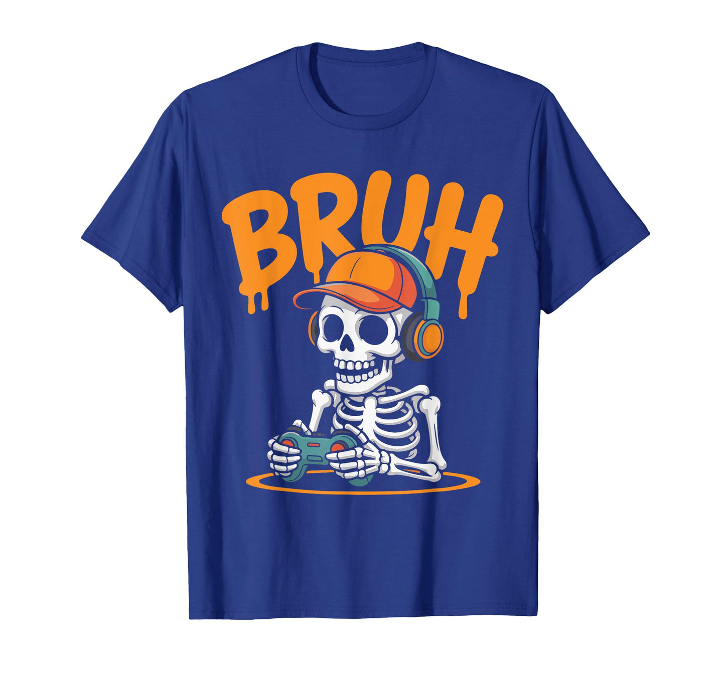 Bruh Halloween Boys Kids Gamer Mens Skeleton Video Gaming T-Shirt