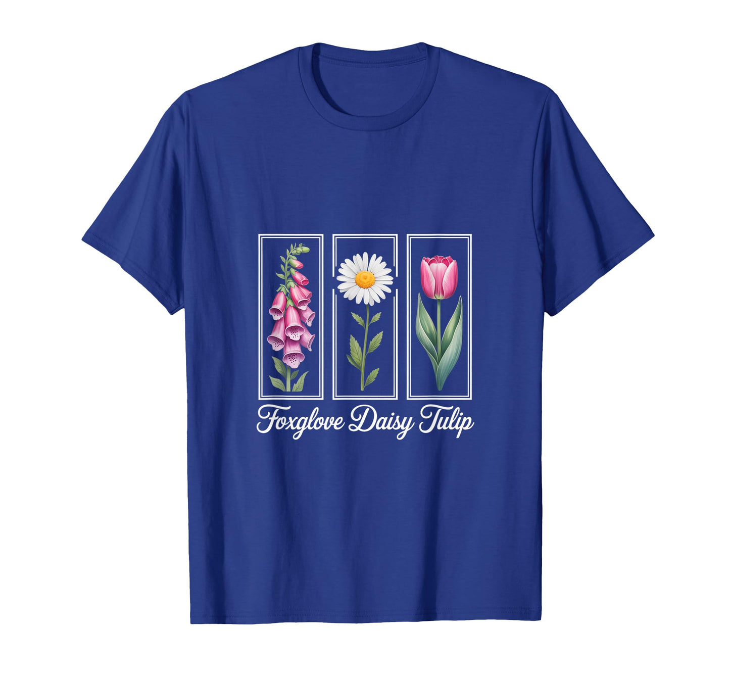 Foxglove Daisy Tulip Botanical Line Art T-Shirt