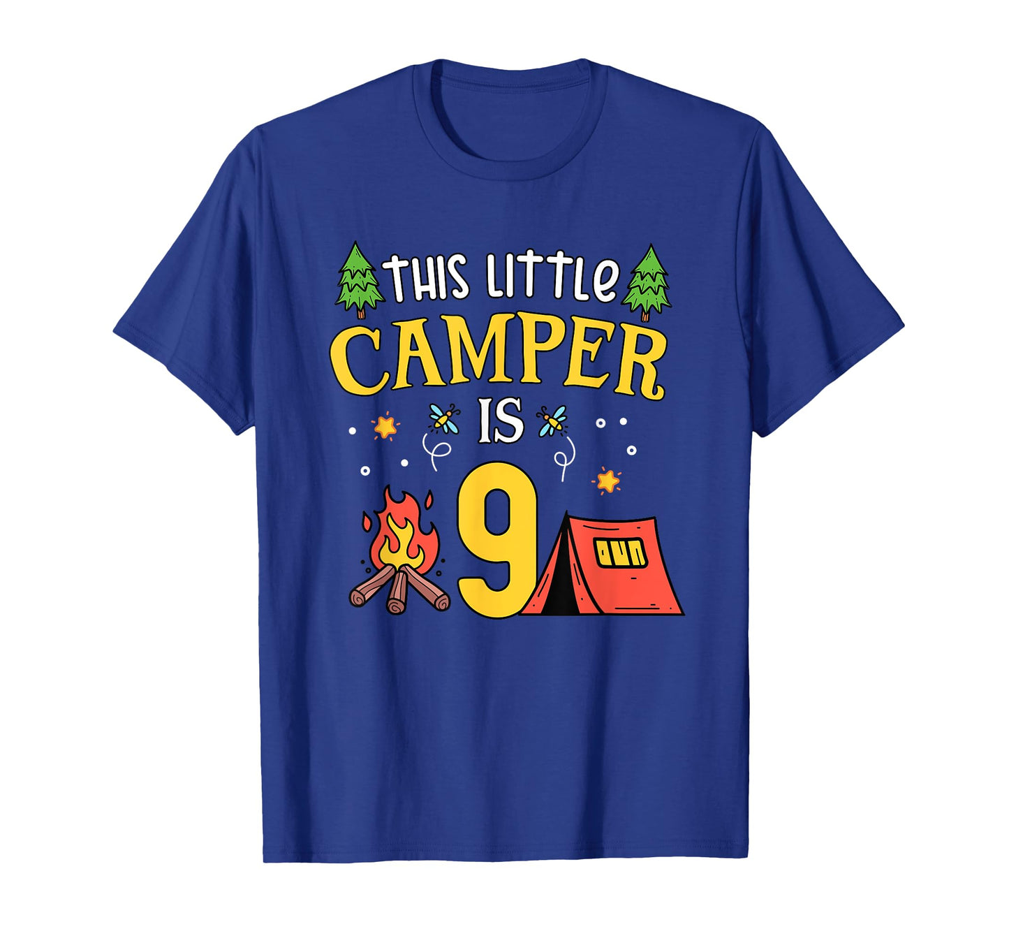 9th Birthday Little Camper Nine Years Old Camping Party T-Shirt