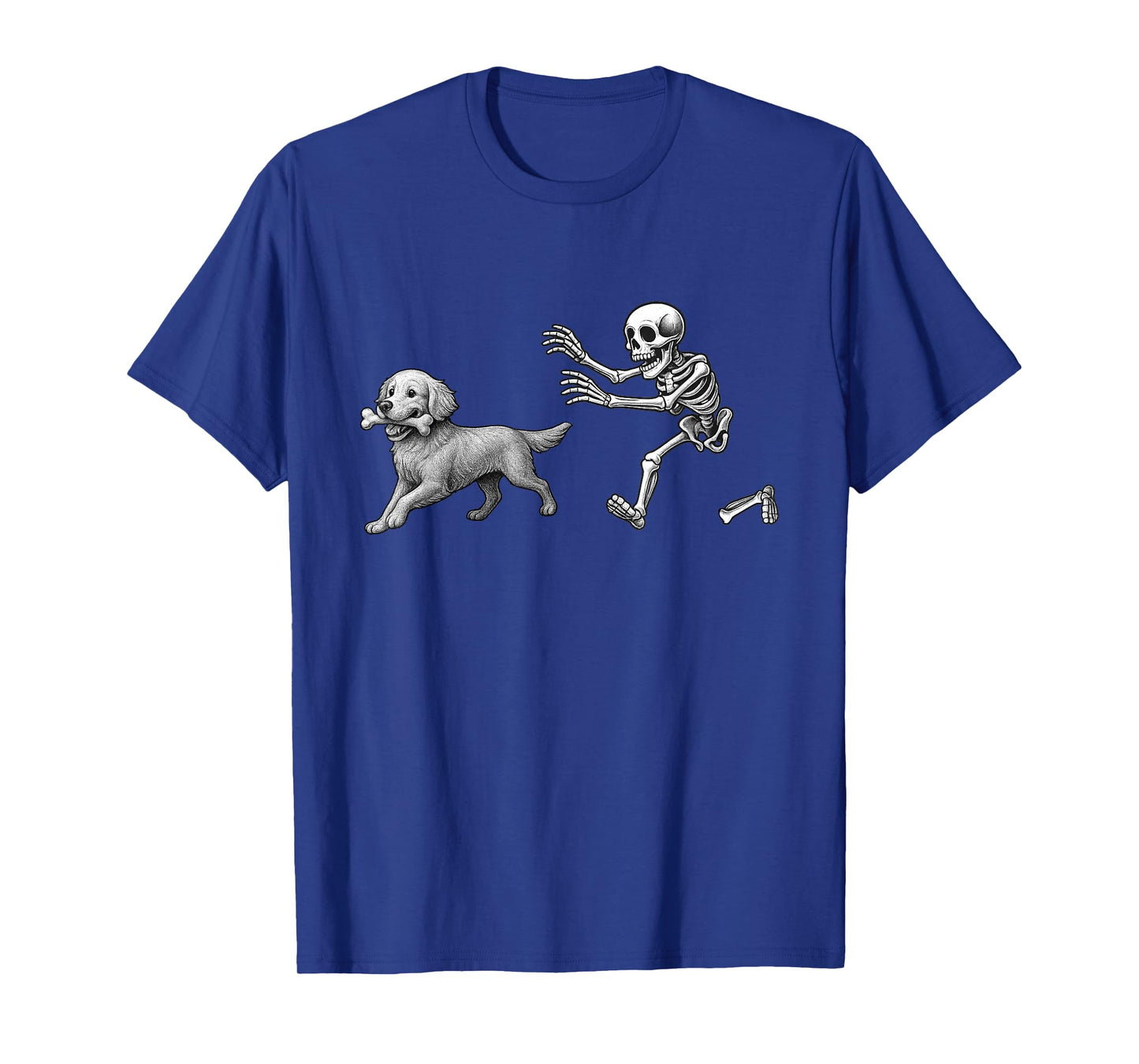 Funny Skeleton Chasing Golden Retriever Halloween Dogs Lover T-Shirt