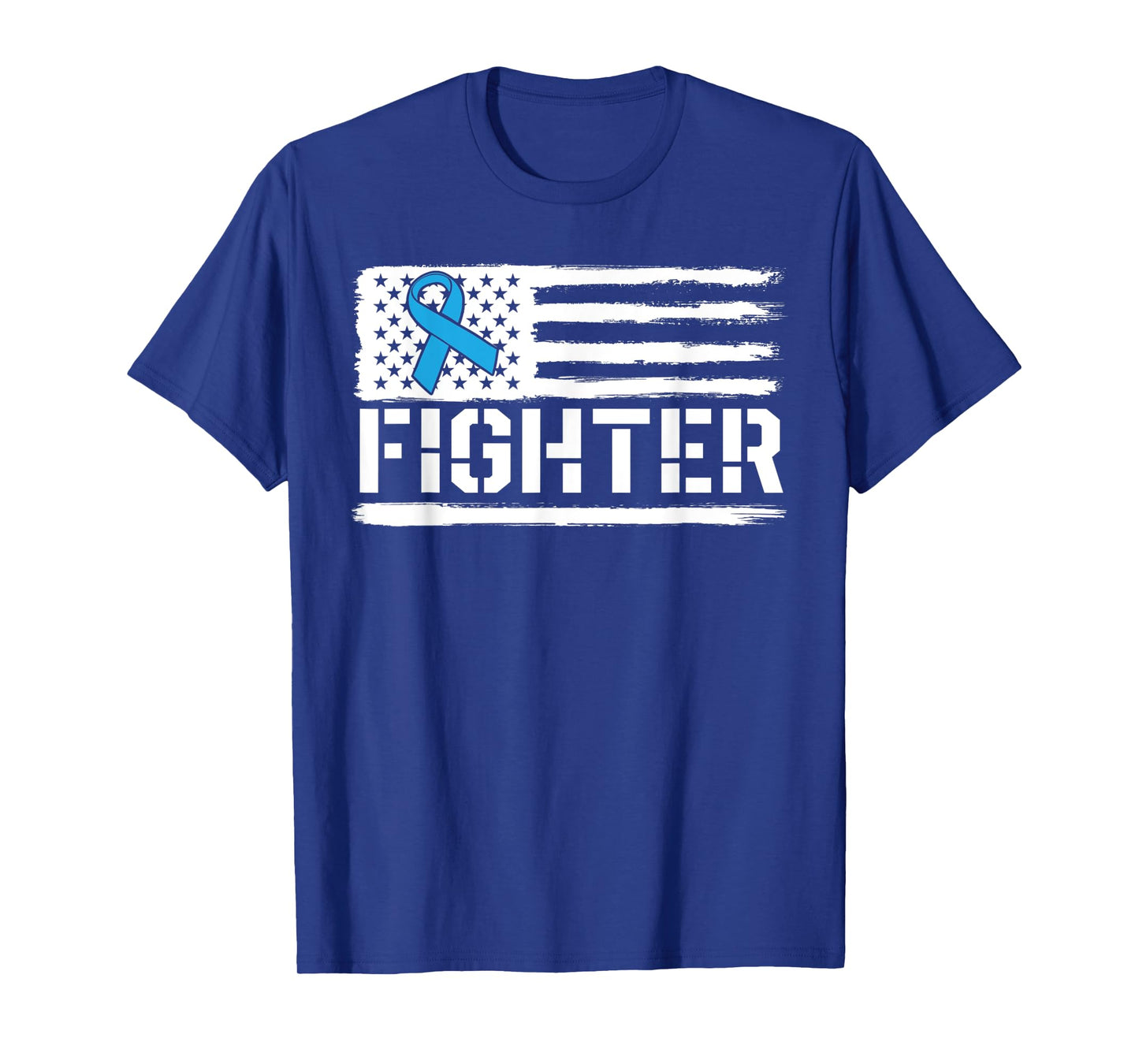 Prostate Cancer Fighter Blue American Flag Awareness Ribbon Women Kids Men T-Shirt