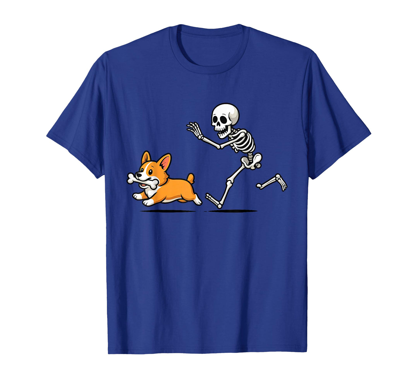 Funny Skeleton Chasing Corgi Halloween Dog Mom Pet Lover T-Shirt