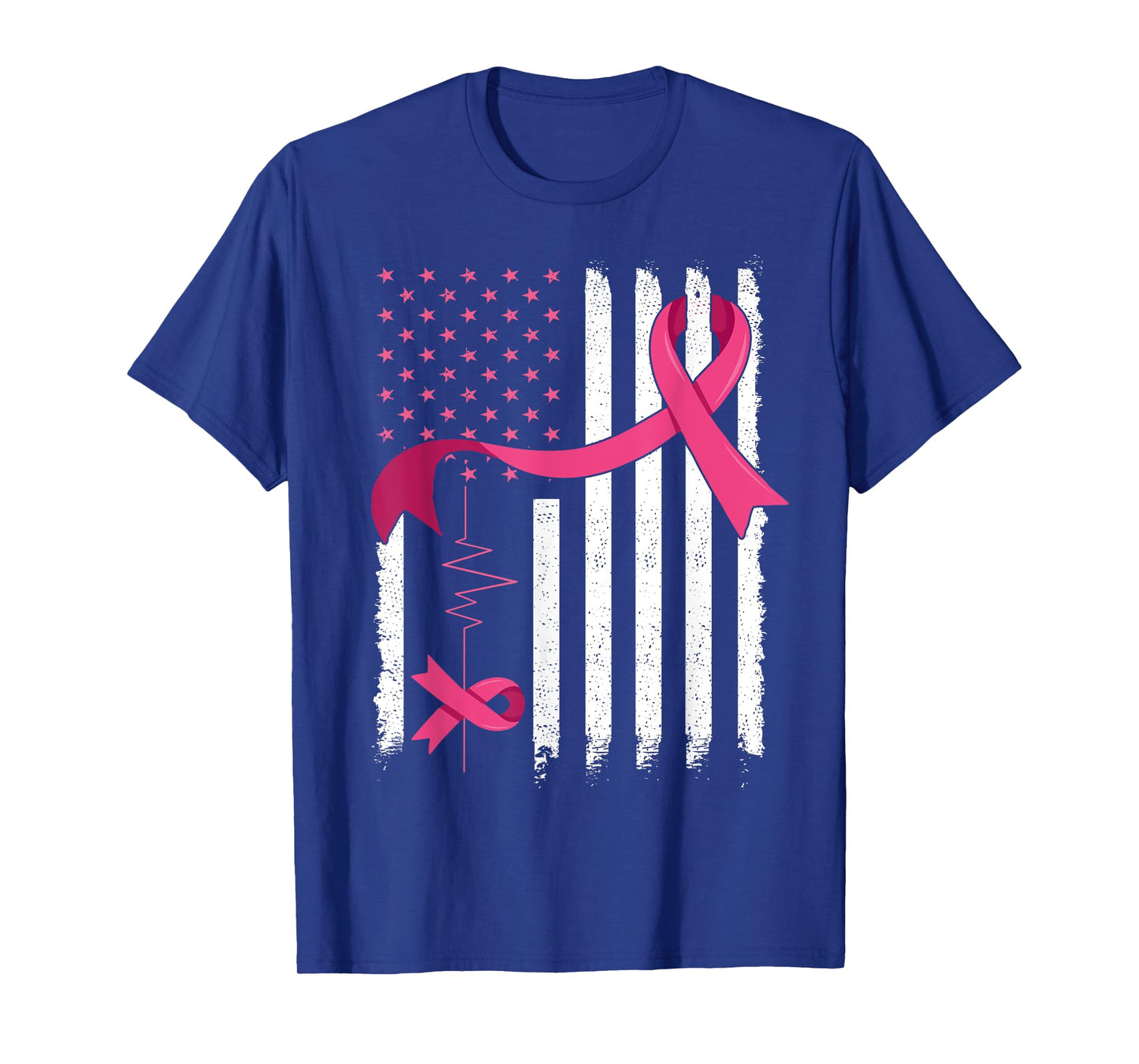 Pink Ribbon USA American Flag Breast Cancer Awareness T-Shirt