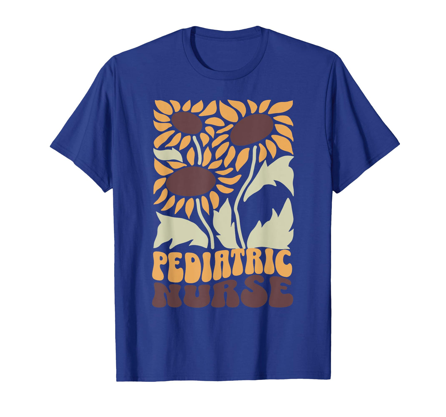 Retro Sunflower Pediatric Nurse PEDS Crew Floral RN Nursing T-Shirt