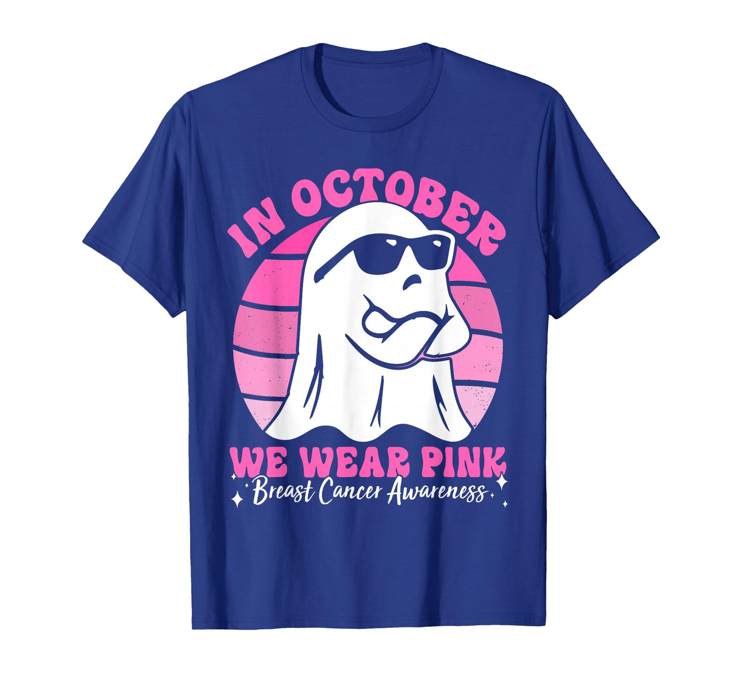 in October We Wear Pink Halloween Gym Ghost Groovy Pink T-Shirt