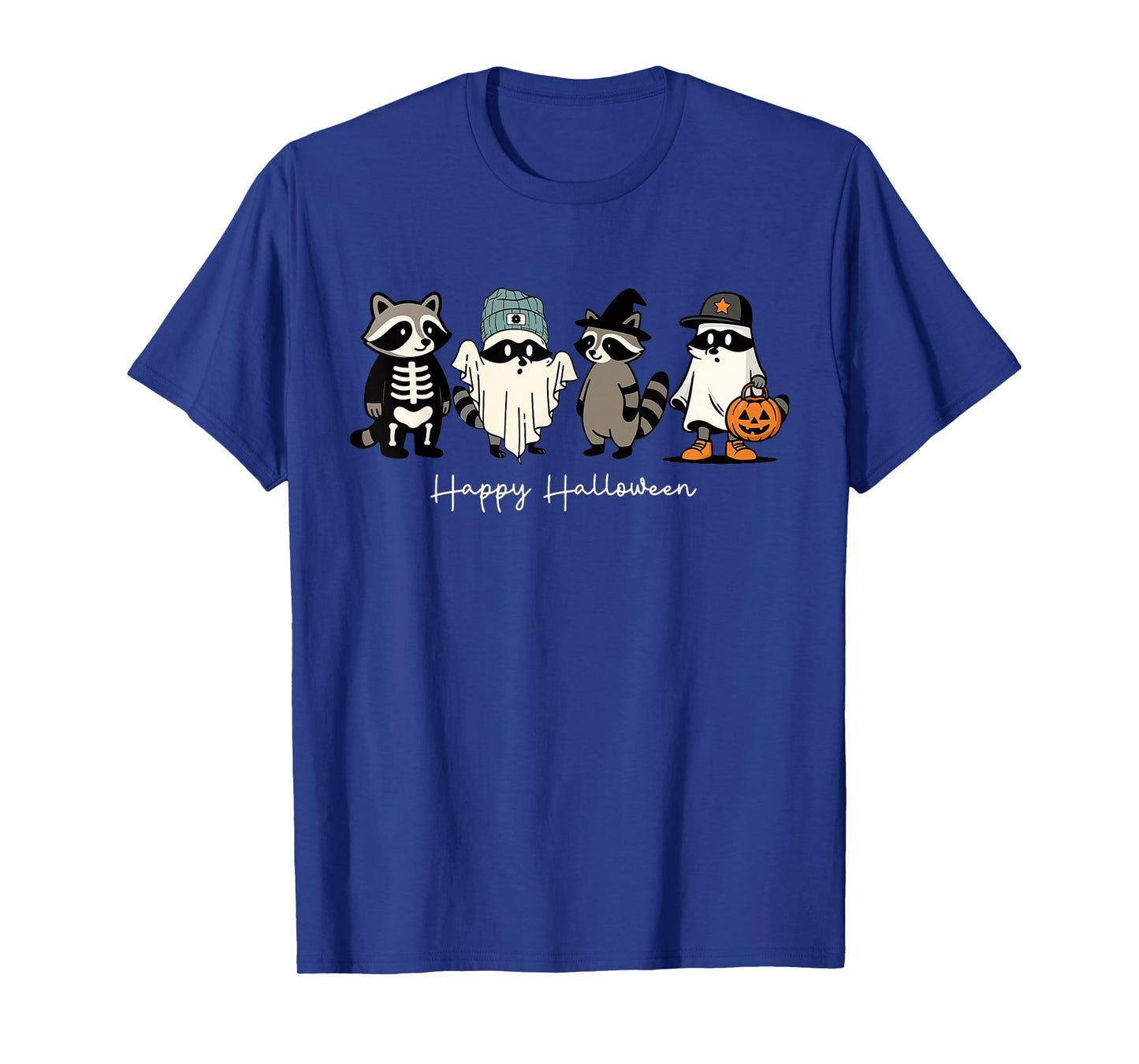 Retro Cute Raccoon Ghost Happy Halloween Funny Pumpkin T-Shirt