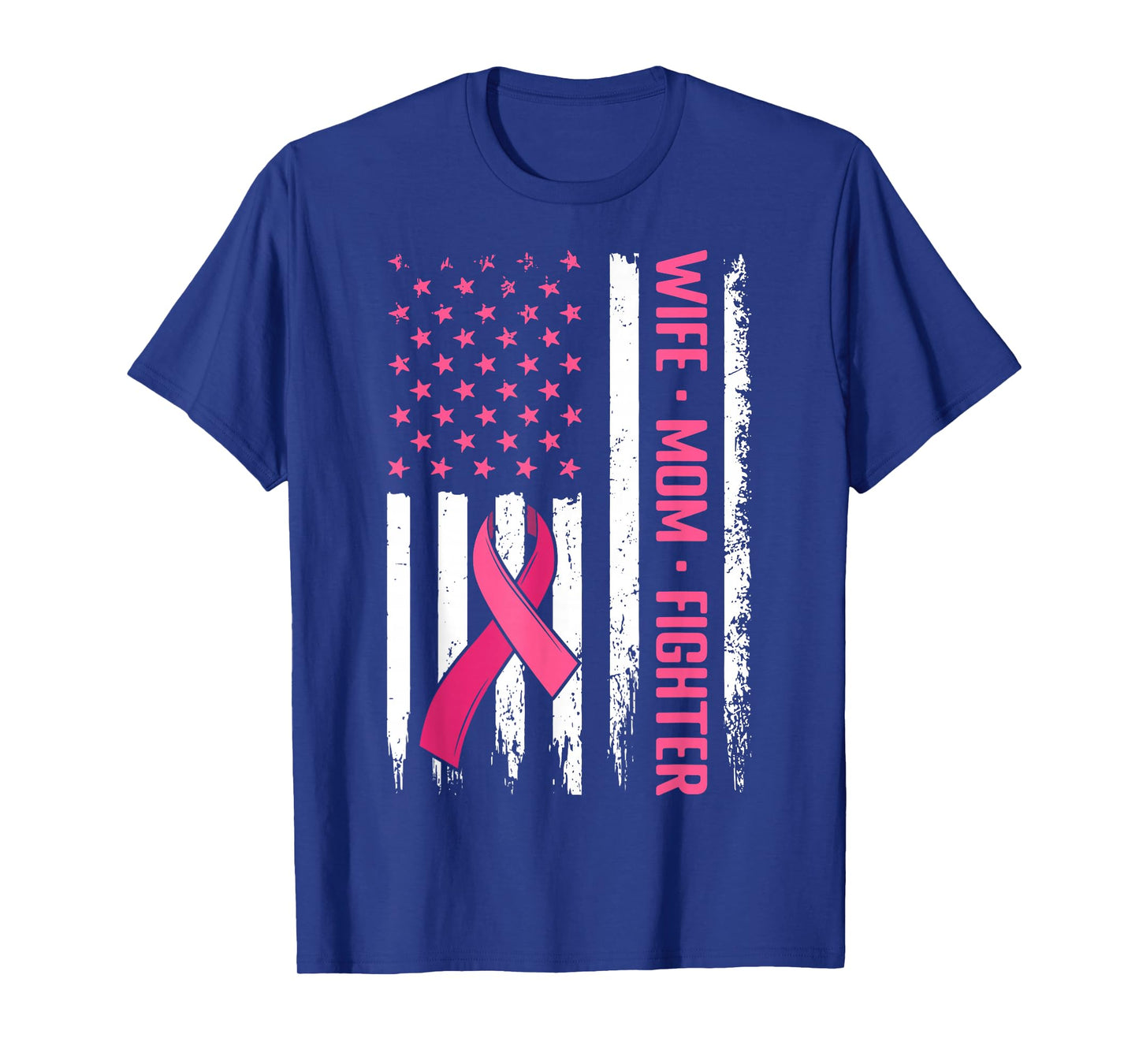 US Flag Pink Ribbon Survivor Warrior Breast Cancer Awareness T-Shirt