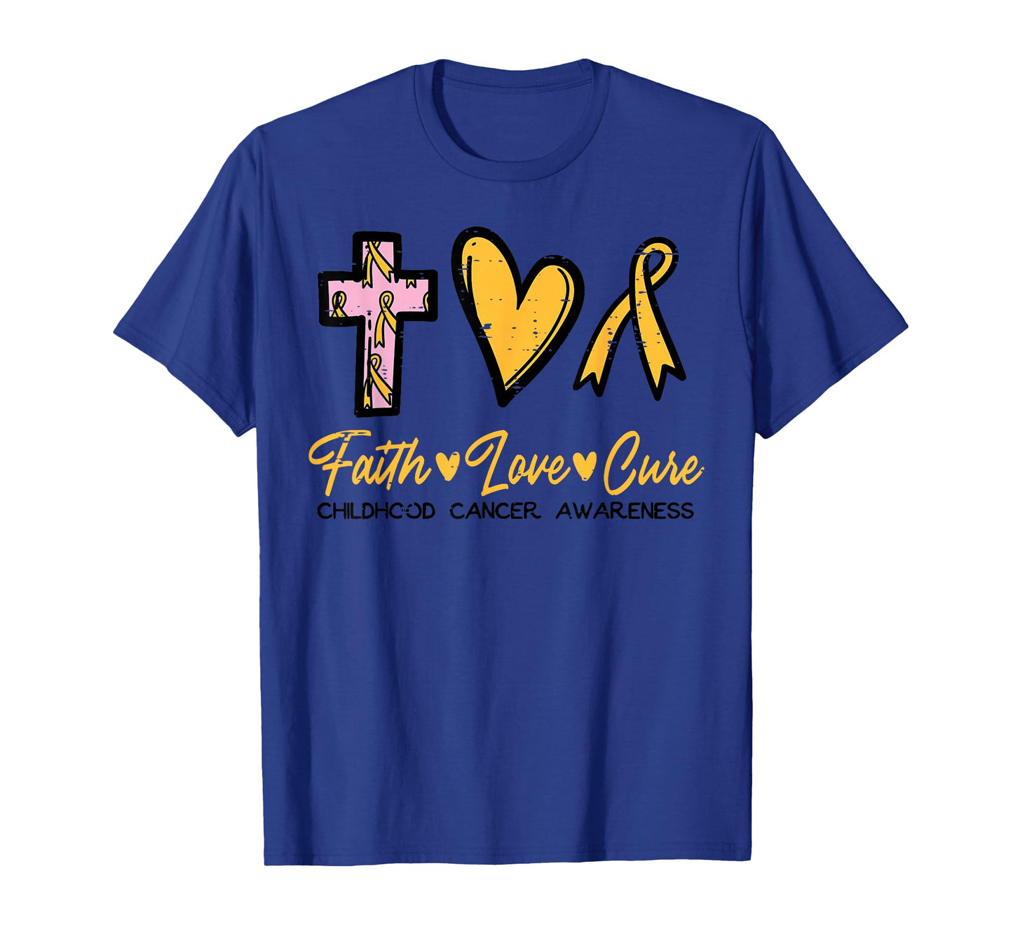 Faith Love Cure Childhood Cancer Awareness Ribbon Christian T-Shirt