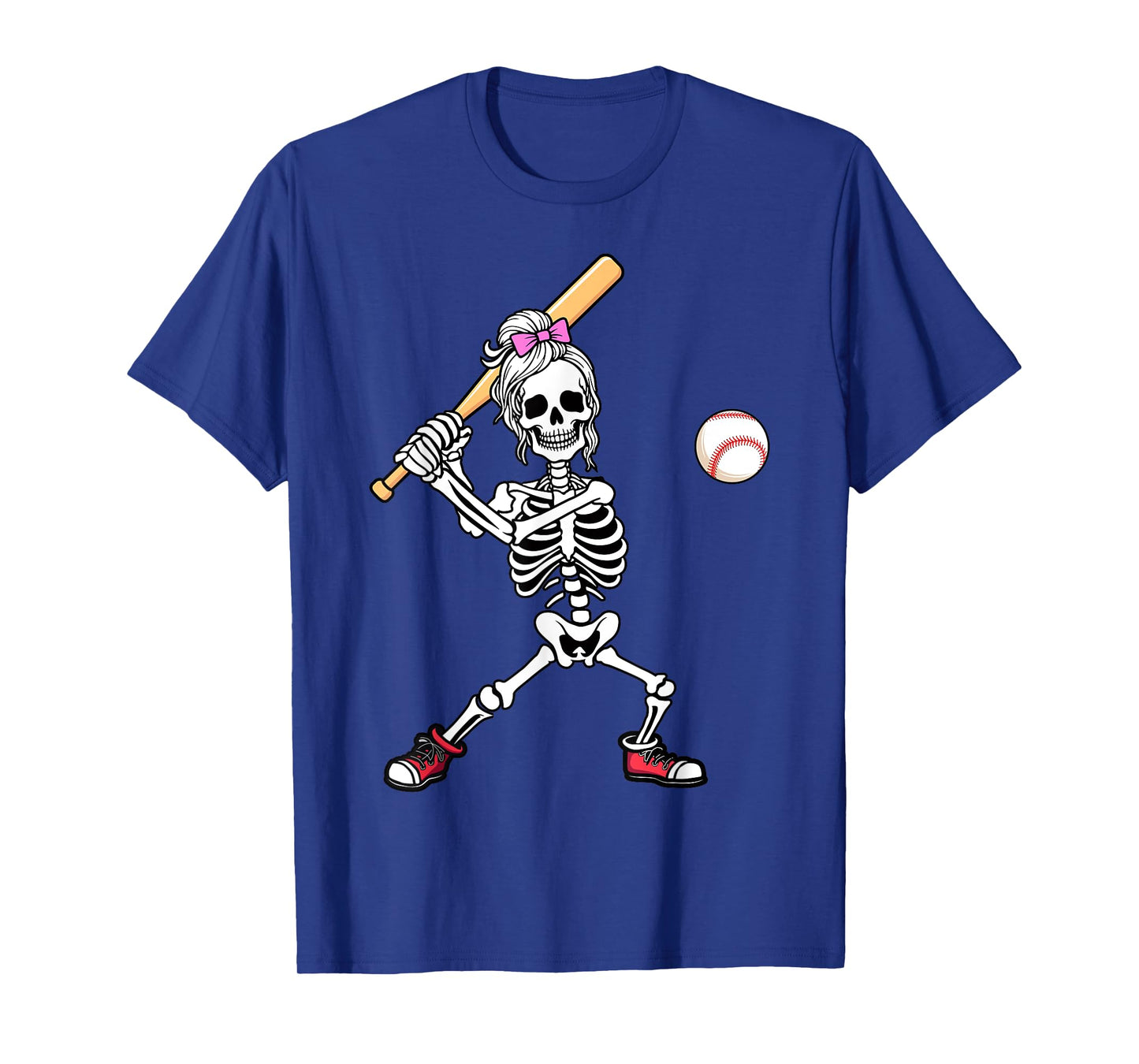 Messy Bun Skeleton Baseball Player Halloween Girls Women T-Shirt