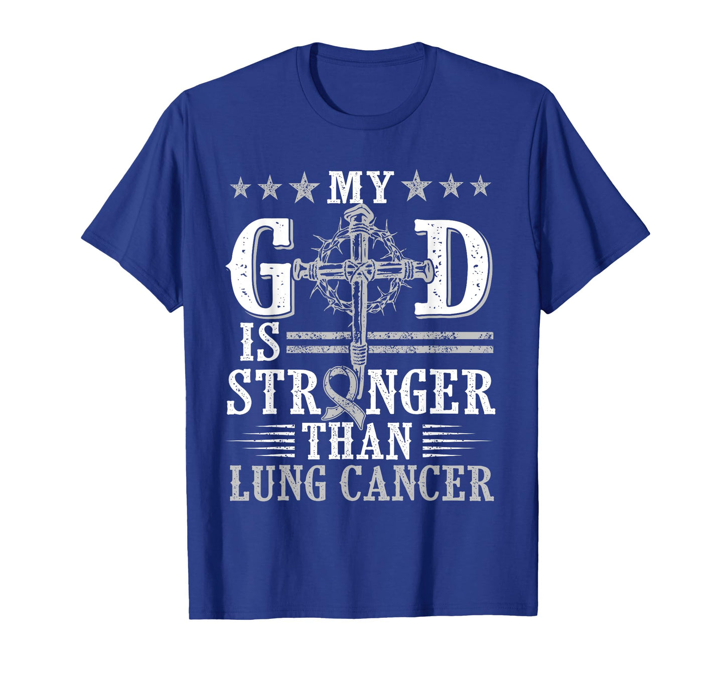 My God Is Stronger Than Lung Cancer, Cross & Ribbon T-Shirt