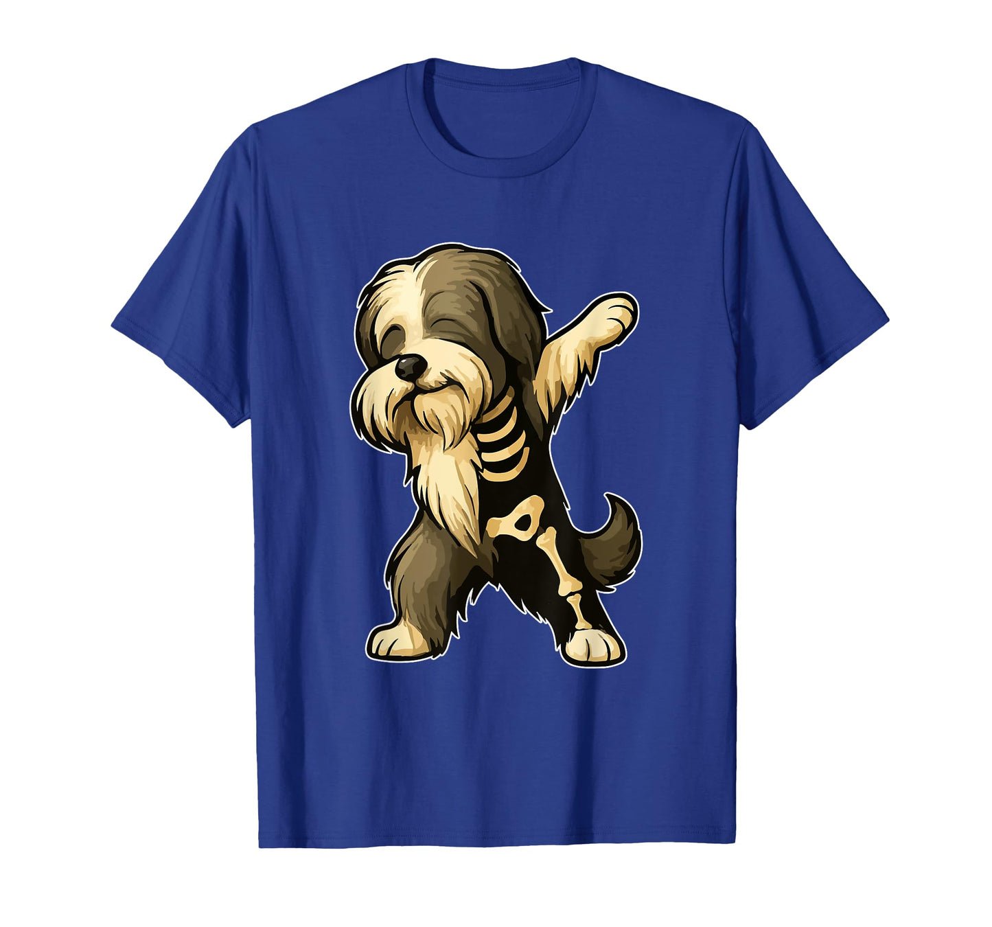 Dabbing Bearded Collies Half Skeleton Halloween Owner Lover T-Shirt
