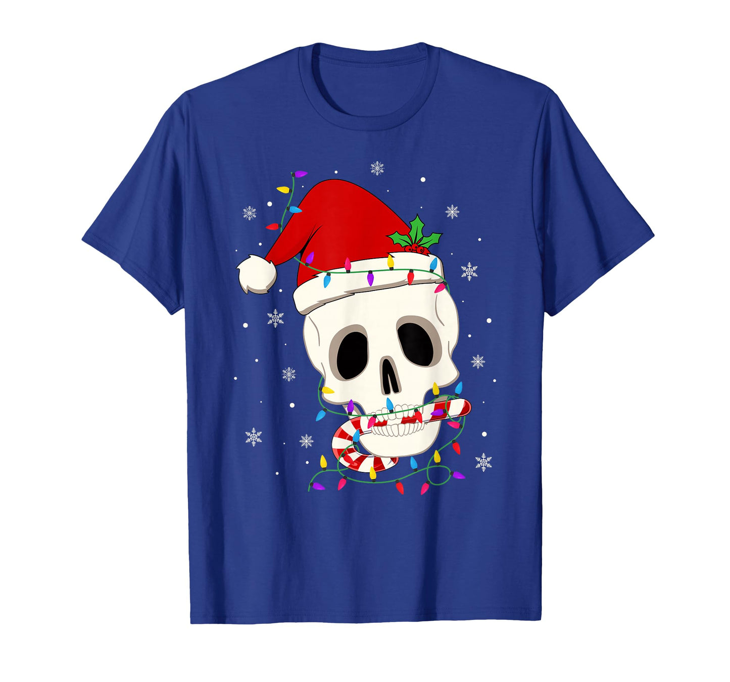 Skeleton Skull Scary Xmas Lights Funny Santa Hat Christmas T-Shirt