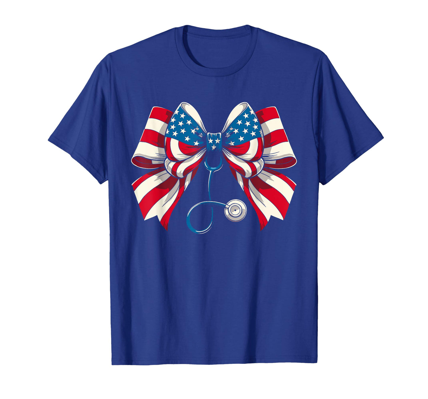 USA Flag Stethoscope Coquette Bow RN Nurse 4th of July T-Shirt