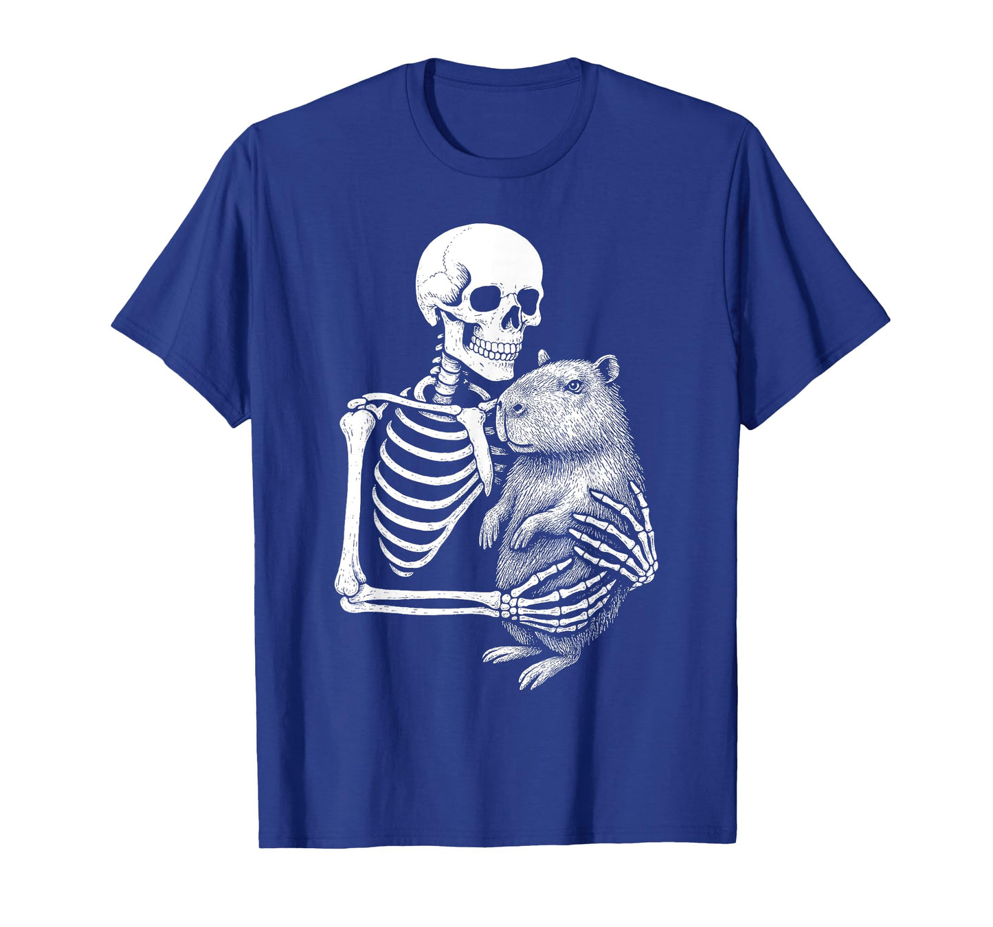 Skeleton Holding A Capybara Funny Lazy Halloween Costume T-Shirt