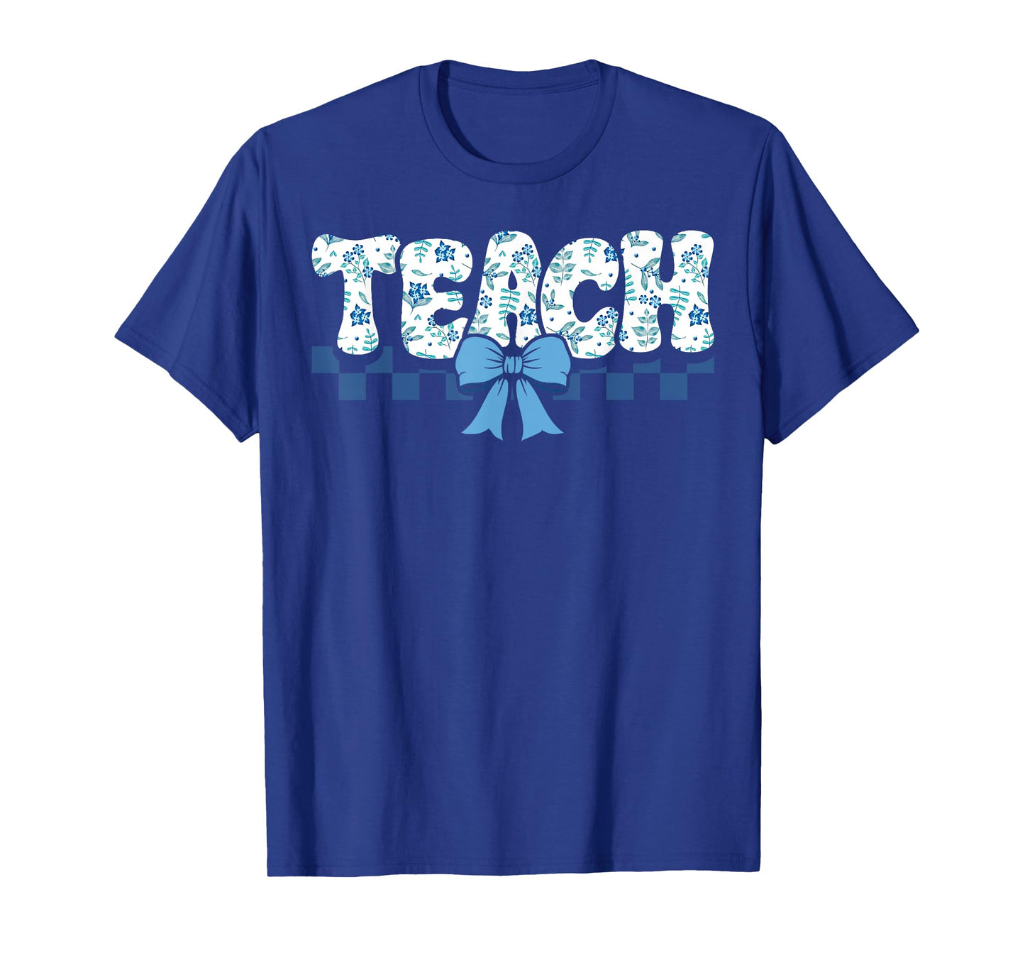 Teach Teacher Coquette Toile Blue Bow Floral Back to School T-Shirt