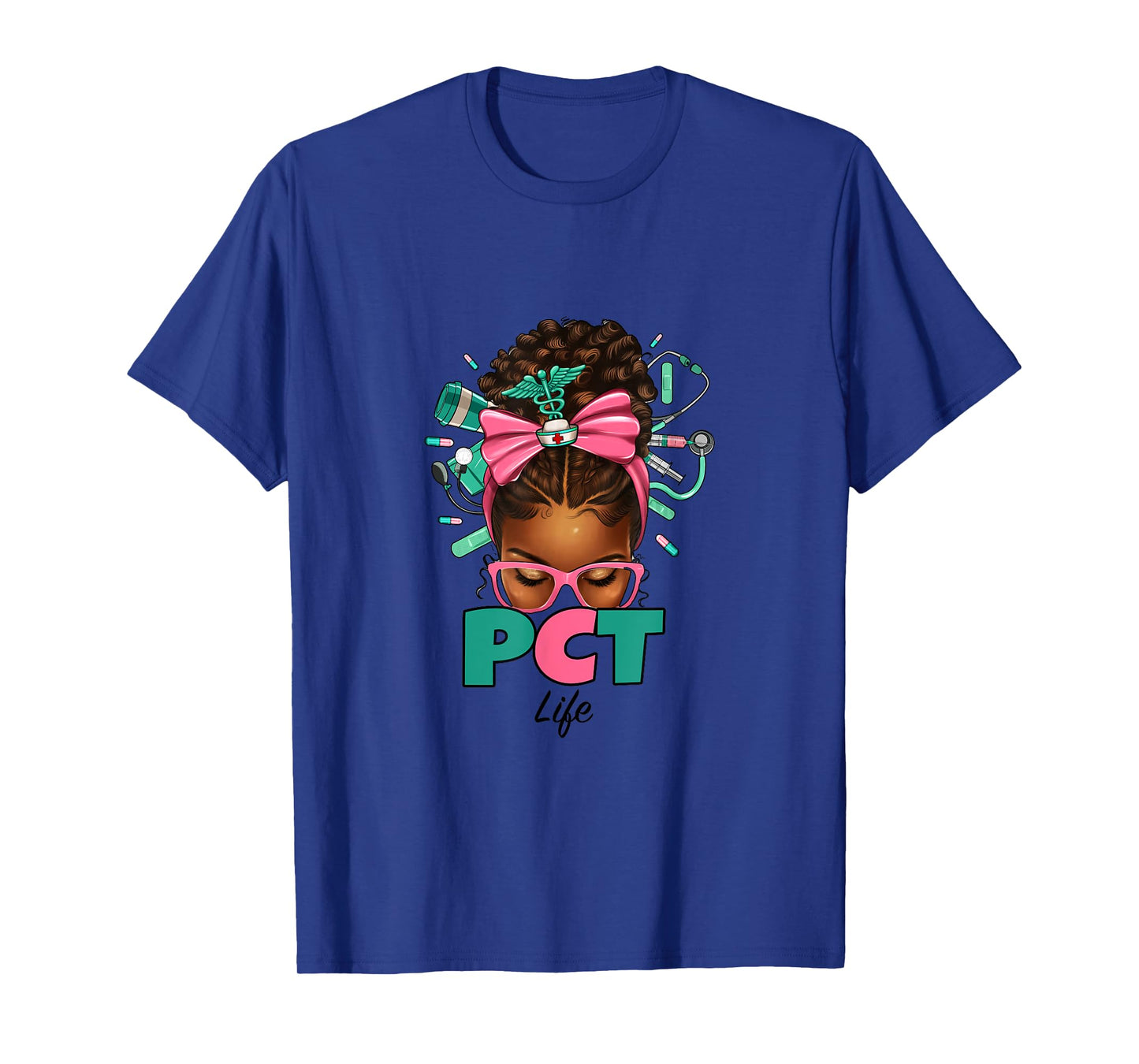 PCT Patient Care Technician Messy Bun African American Women T-Shirt